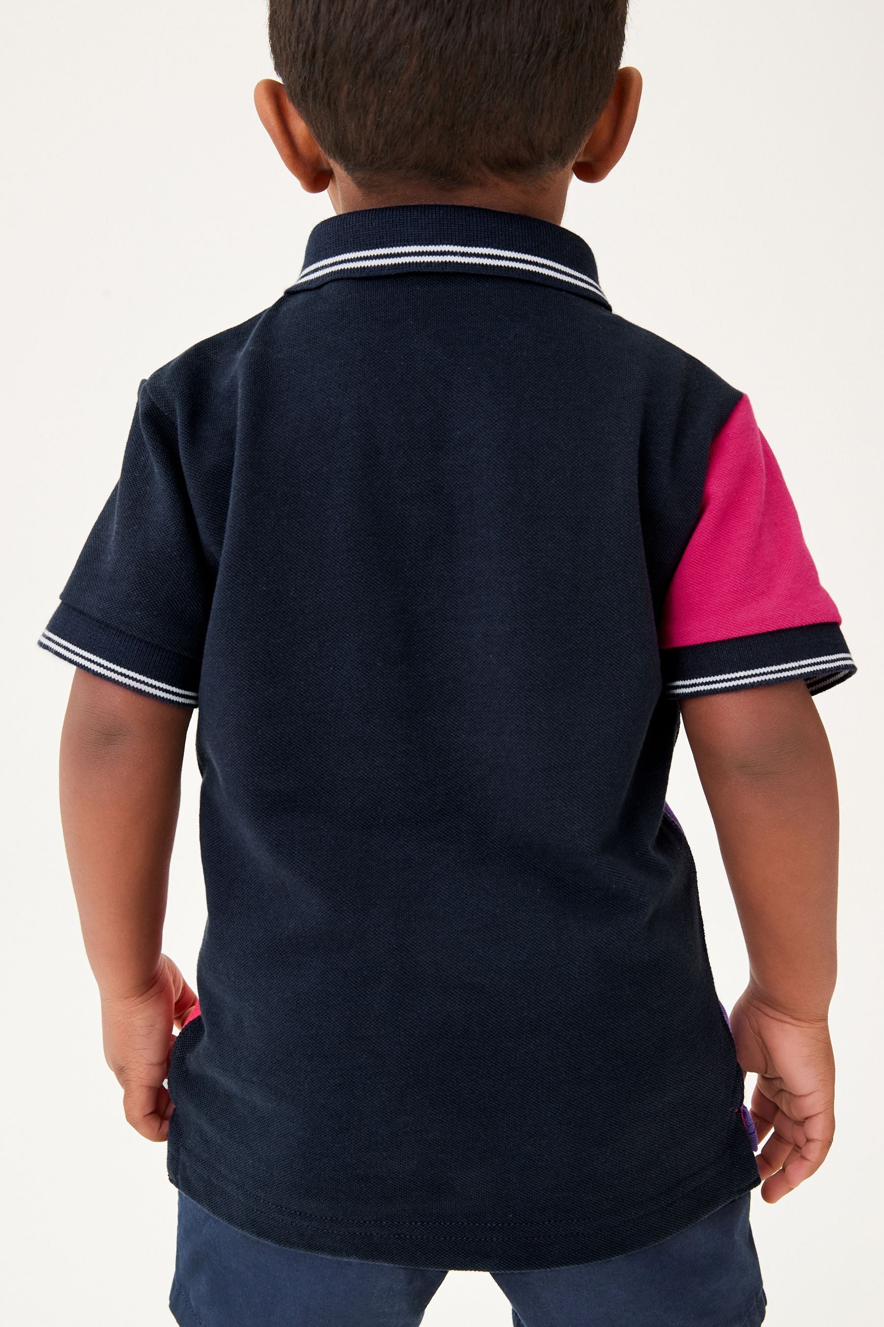 Pink/Purple Jersey Pique Colourblock Polo Shirt (3mths-7yrs)