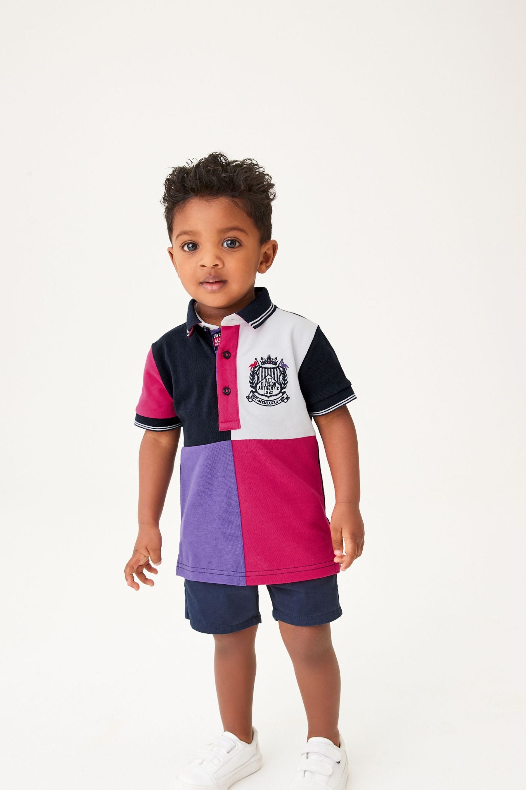 Pink/Purple Jersey Pique Colourblock Polo Shirt (3mths-7yrs)