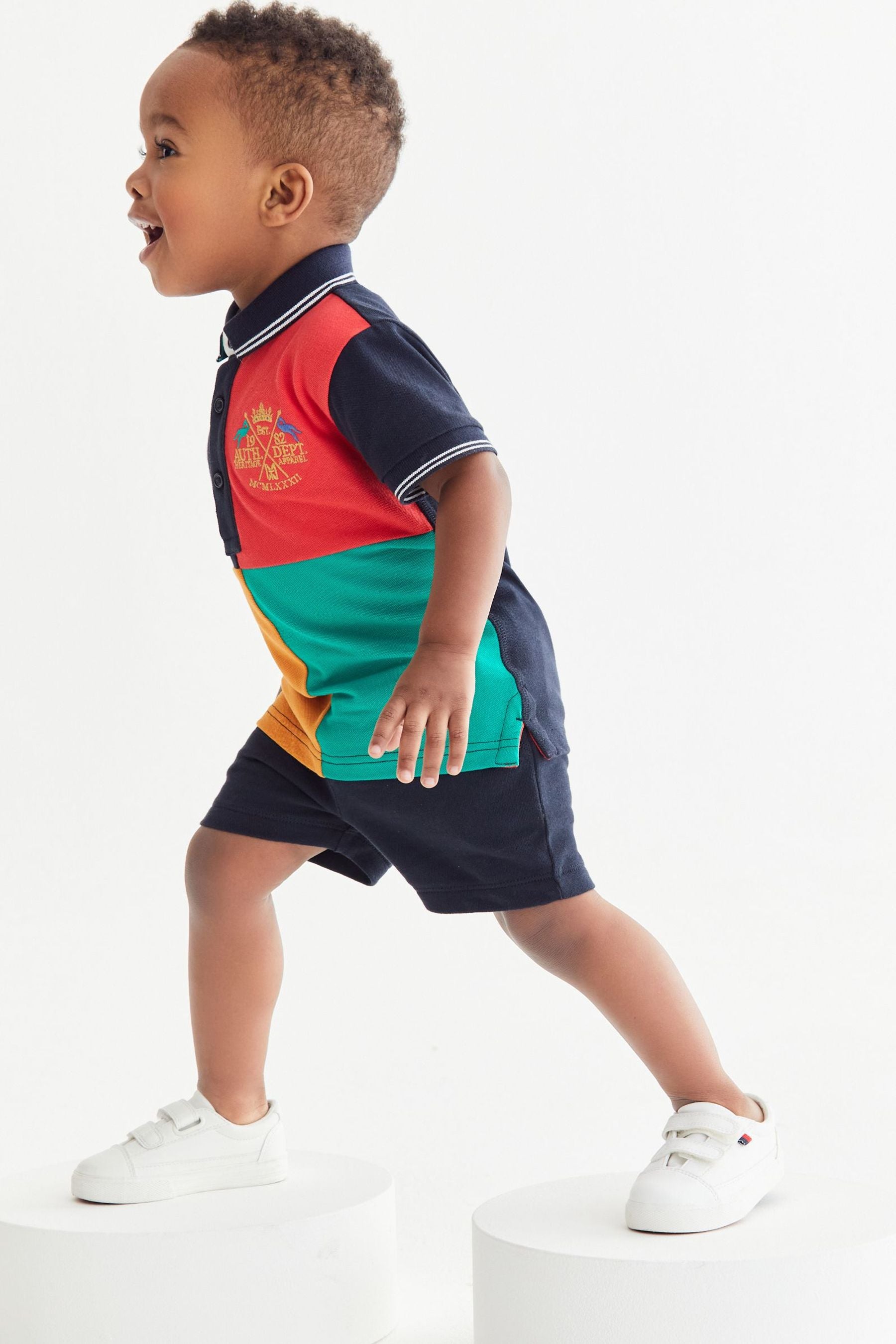 Black/Orange Colourblock Polo and Shorts Set (3mths-7yrs)