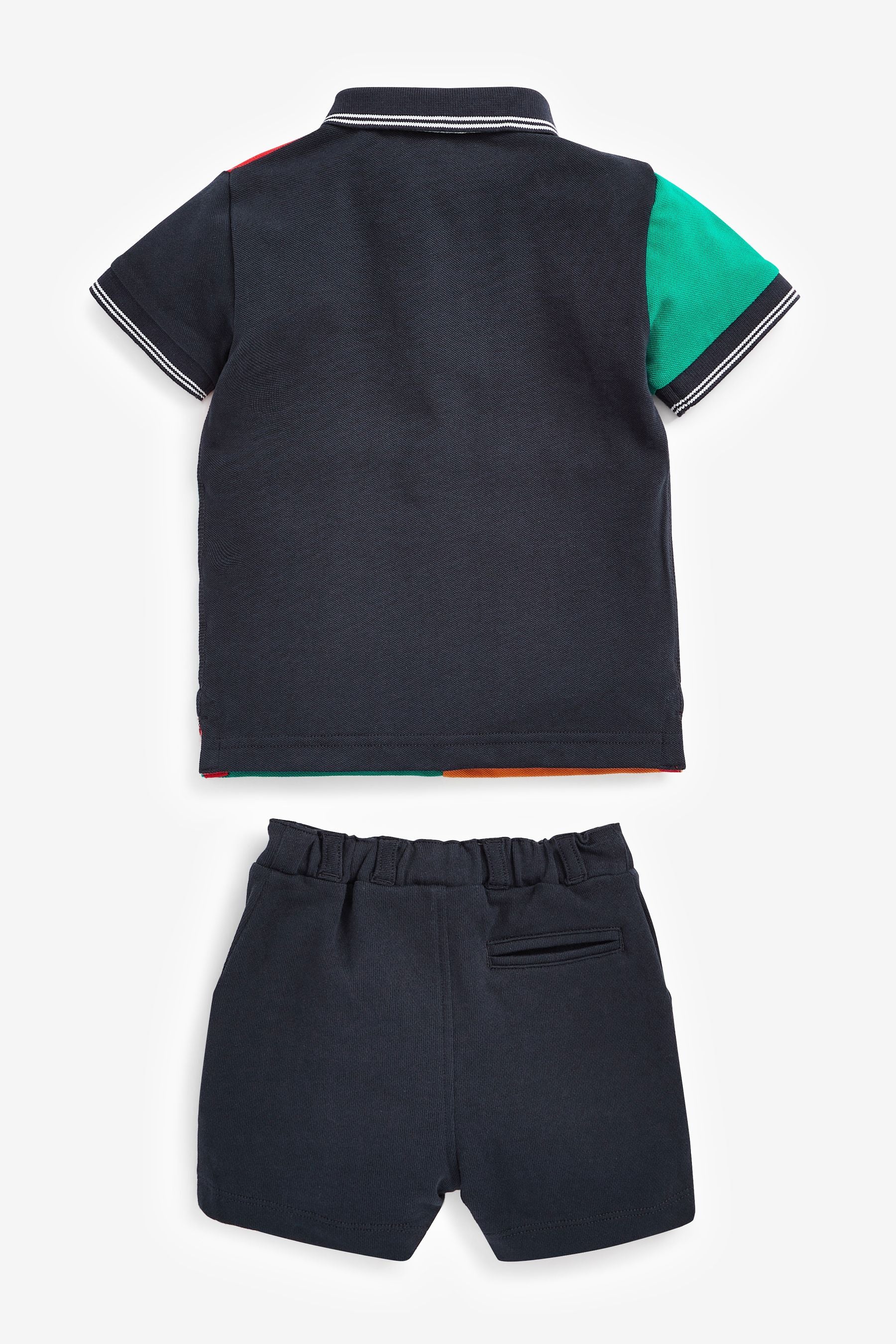 Black/Orange Colourblock Polo and Shorts Set (3mths-7yrs)