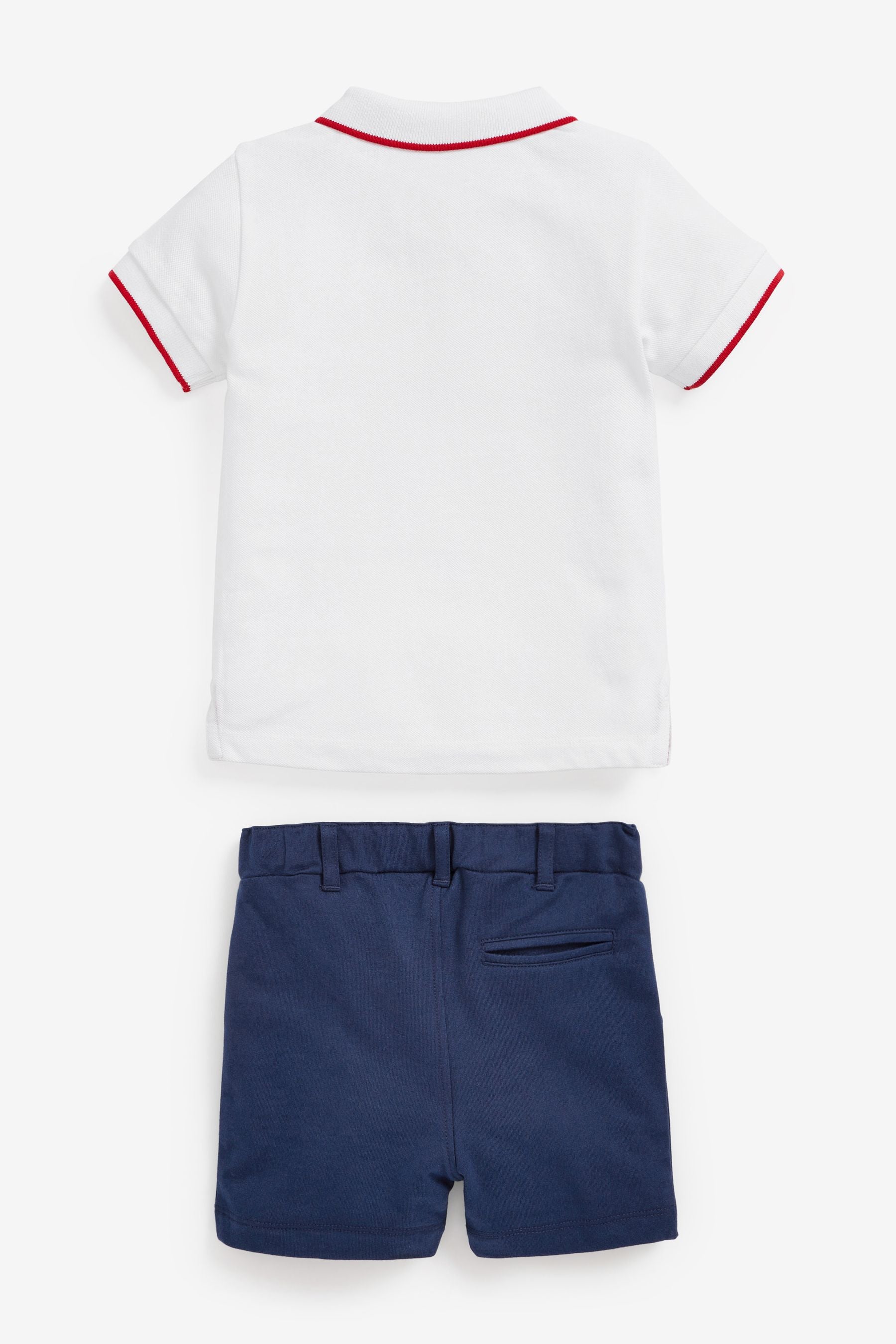 White/Navy Blue Boat Embroidery Polo And Shorts Set (3mths-7yrs)