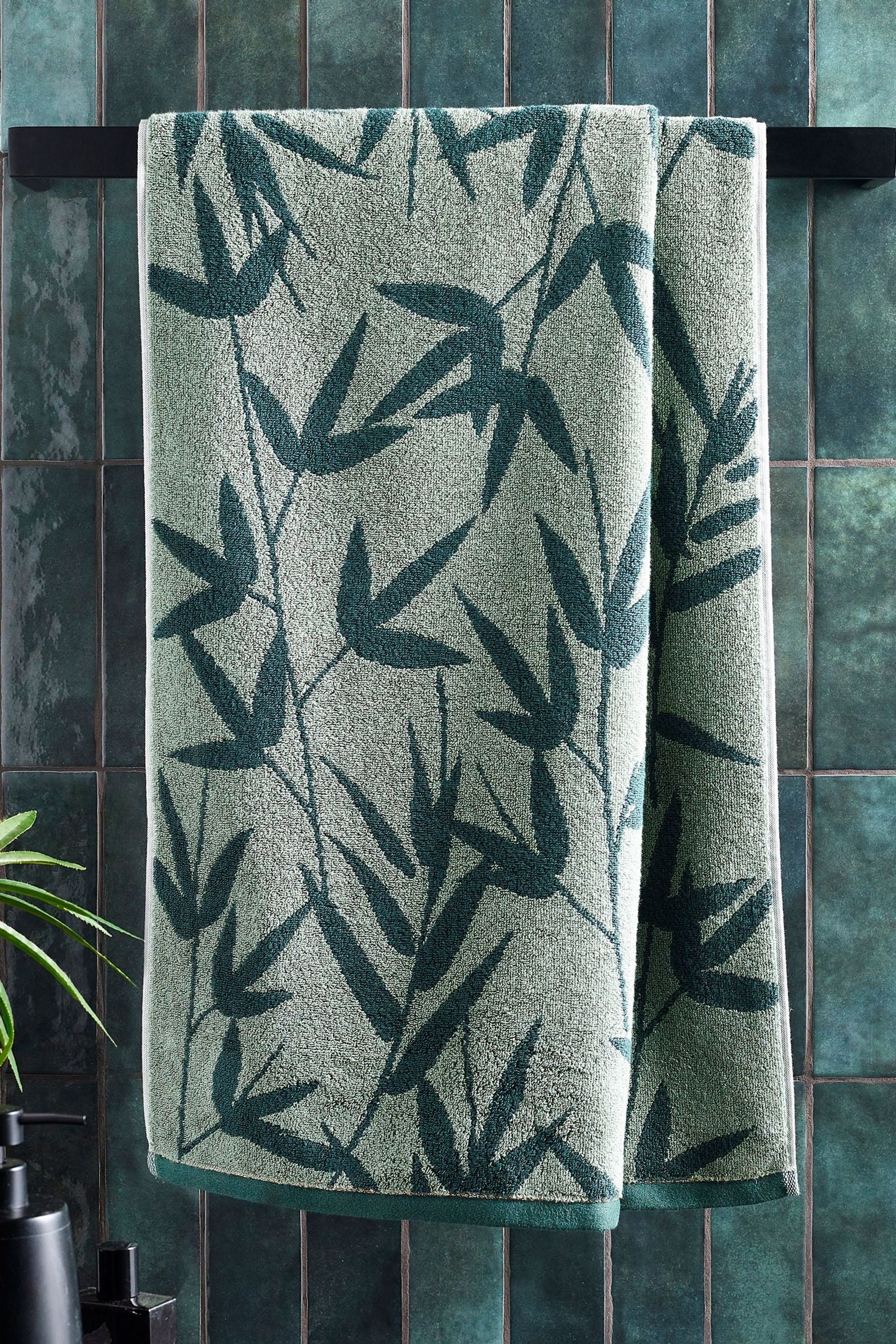 Green Bamboo Leaf Design 100% Cotton Towel