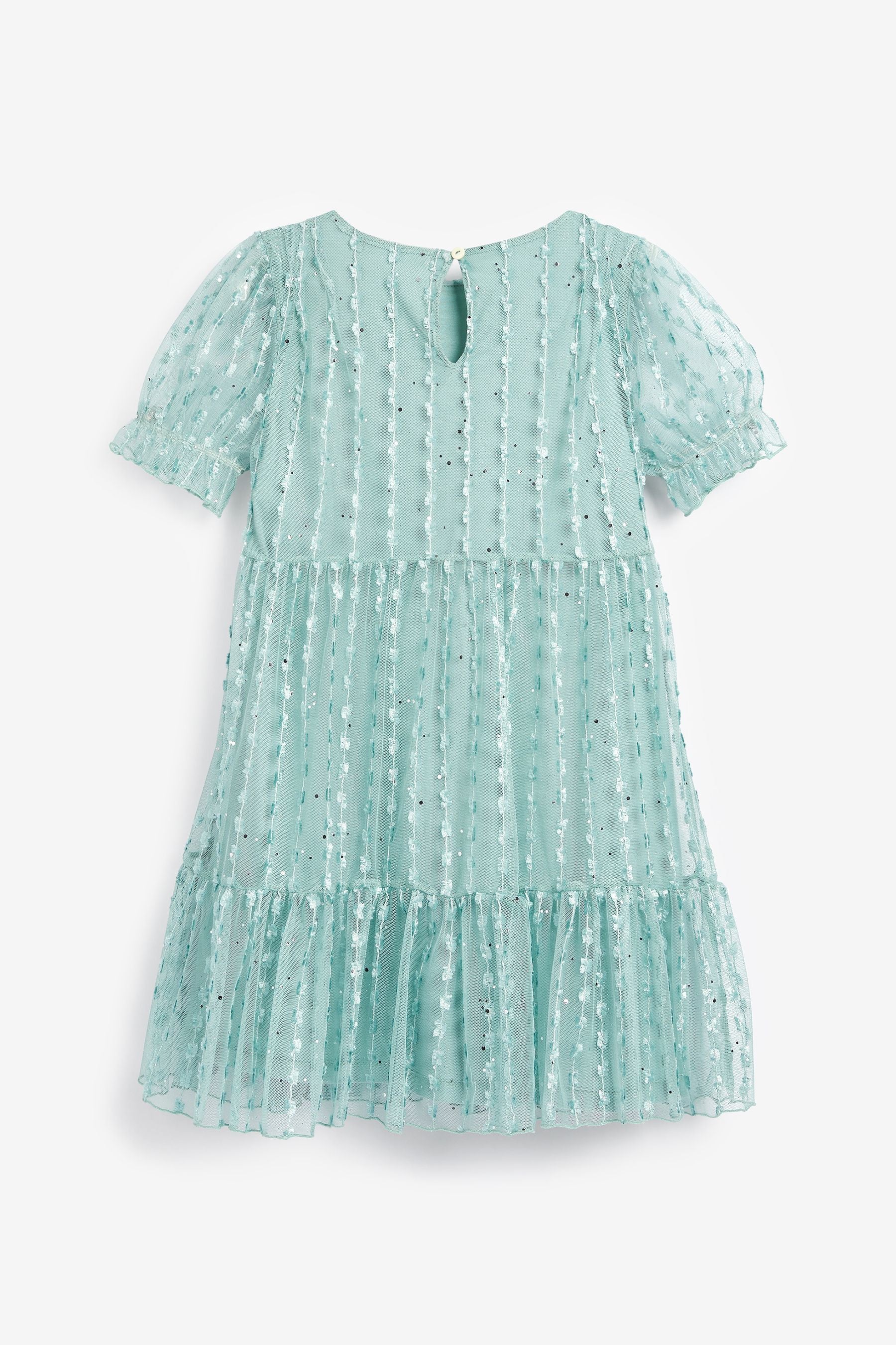 Mint Green Sparkle Mesh Short Sleeve Tiered Party Dress (3-16yrs)