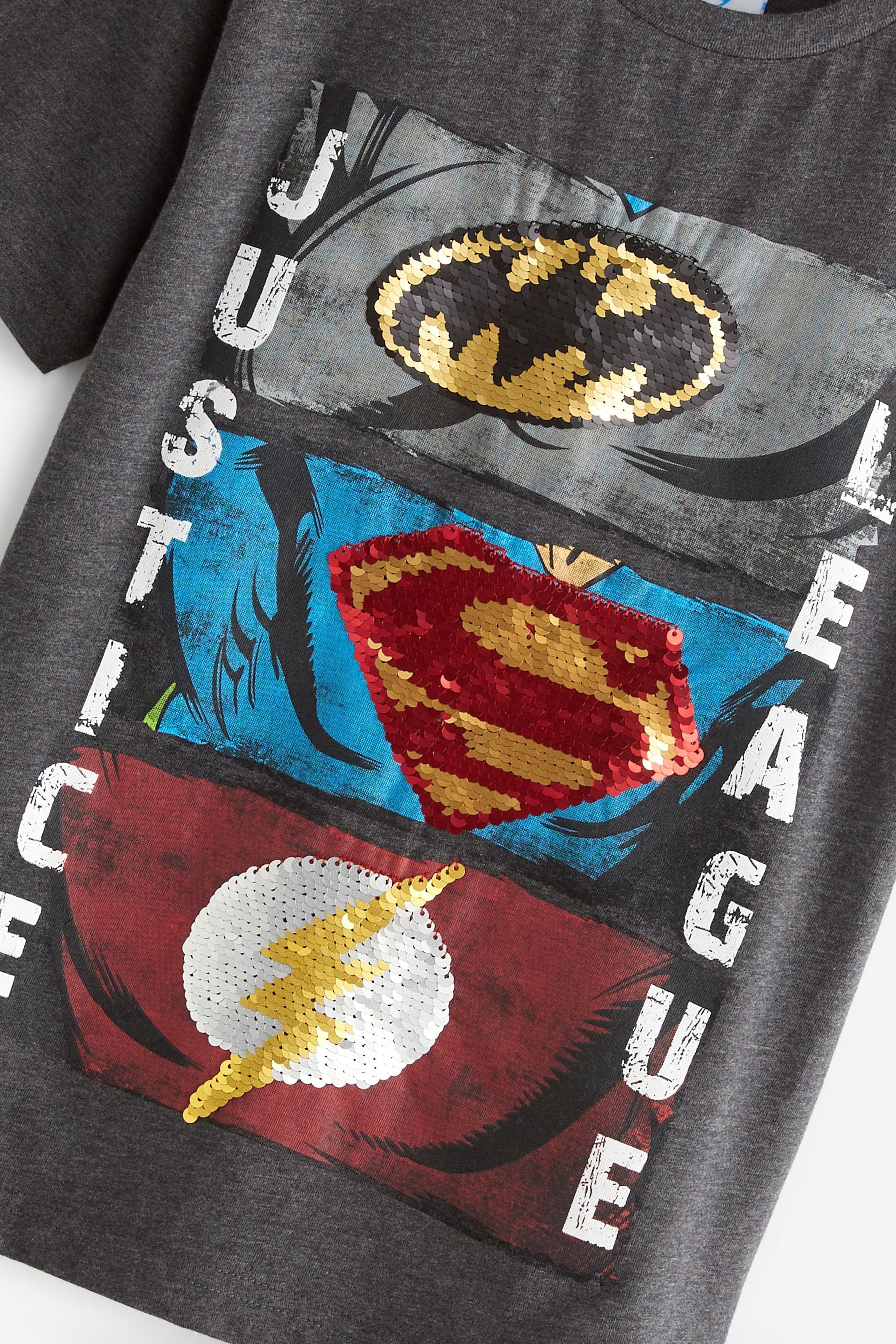 Charcoal Grey Justice League Flippy Sequin License T-Shirt (3-16yrs)