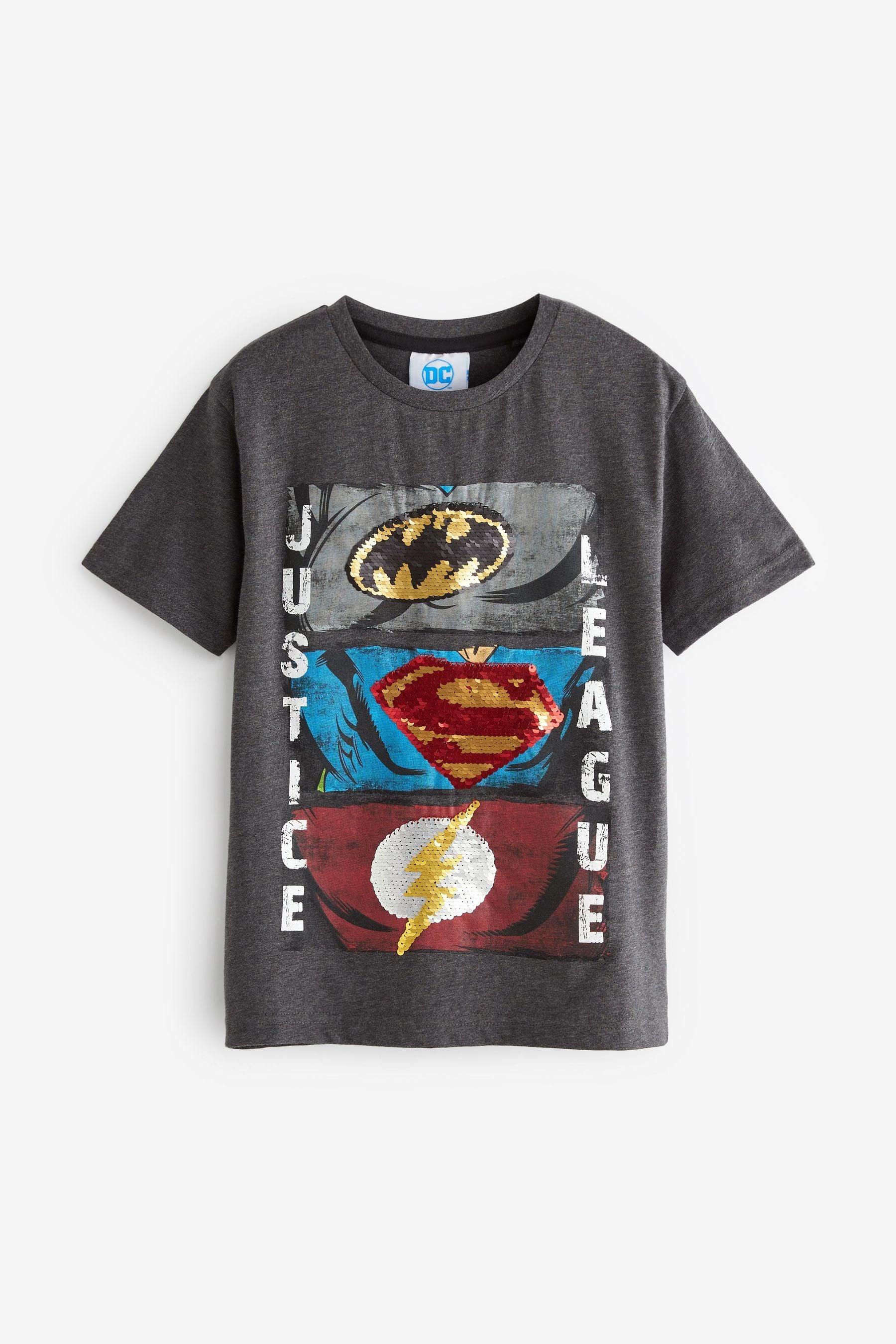 Charcoal Grey Justice League Flippy Sequin License T-Shirt (3-16yrs)