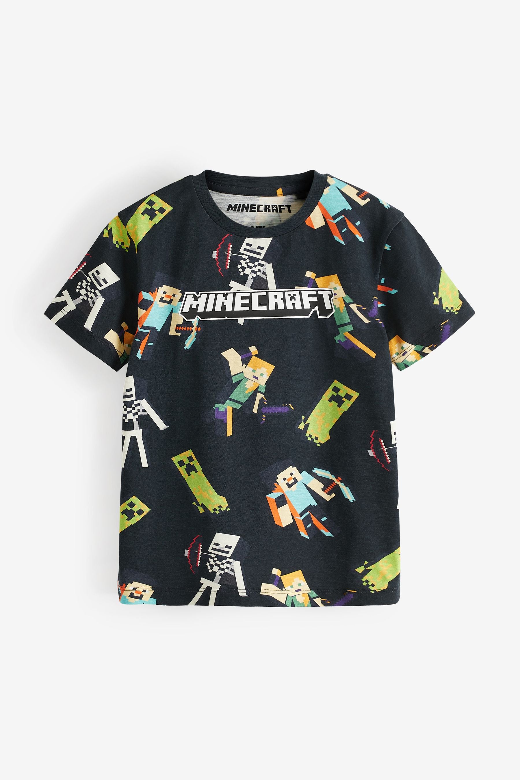 Black Minecraft All Over Print Short Sleeve T-Shirt (4-14yrs)