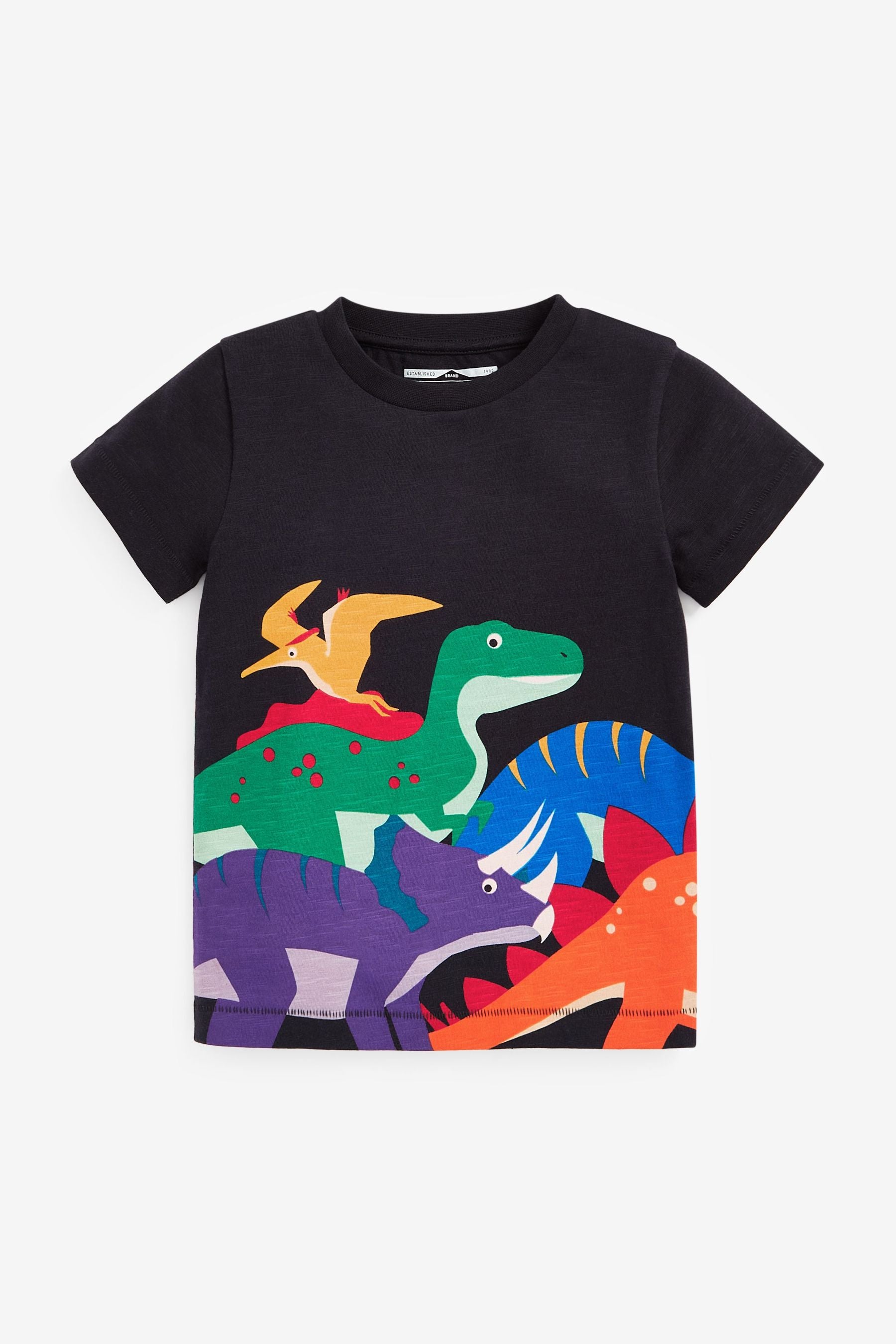 Black Rainbow Dino Short Sleeve Character T-Shirt (3mths-7yrs)