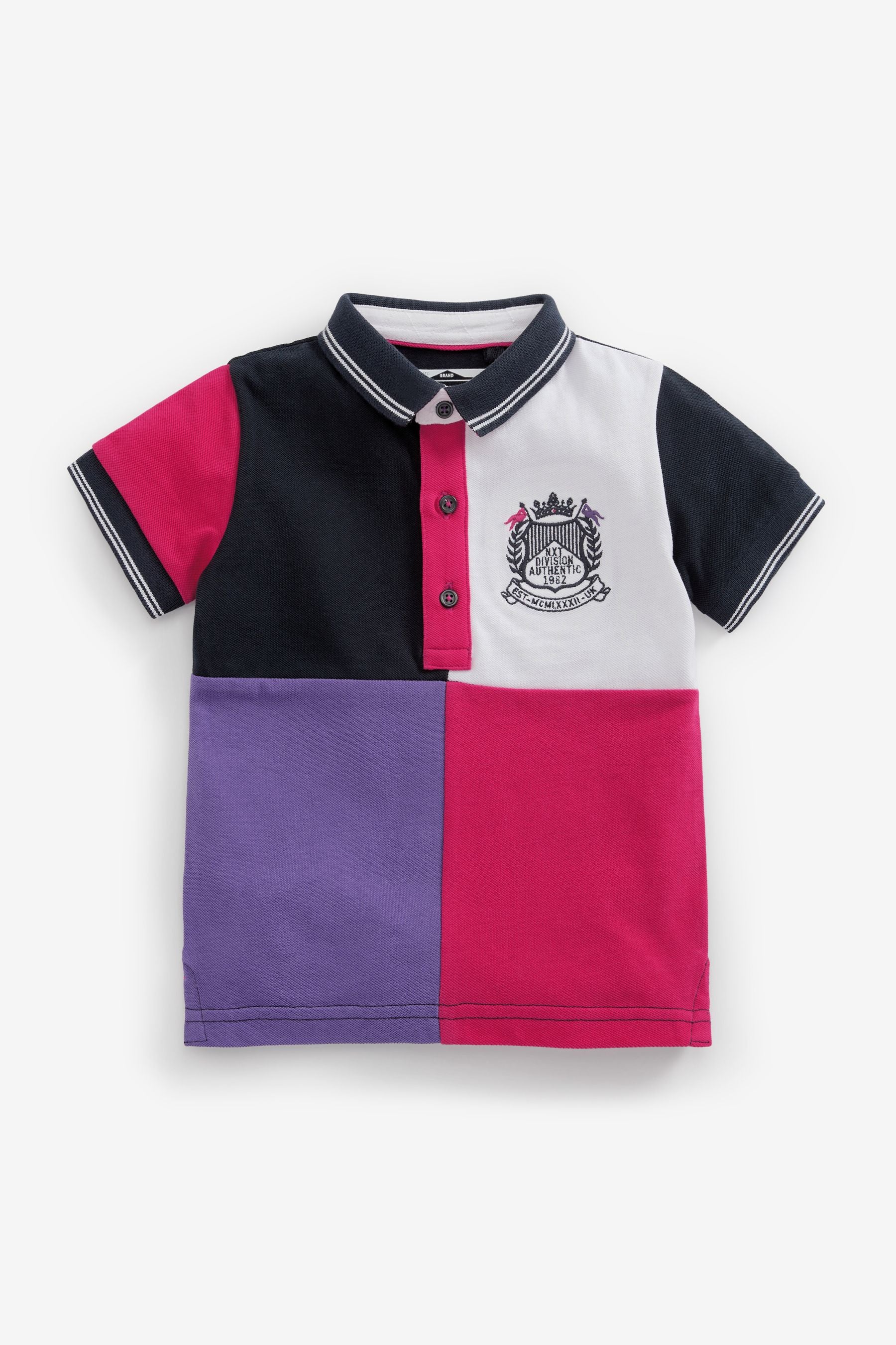 Pink/Purple Jersey Pique Colourblock Polo Shirt (3mths-7yrs)