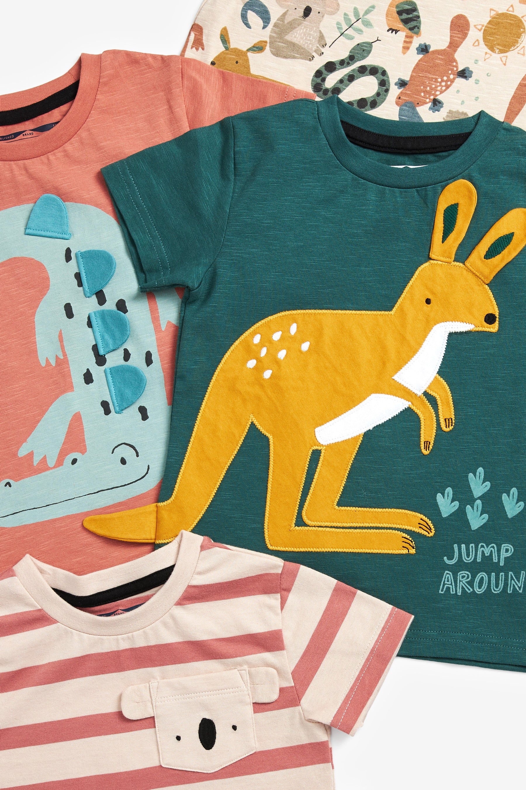 Green/ Orange Kangaroo 4 Pack Short Sleeve T-Shirts (3mths-7yrs)