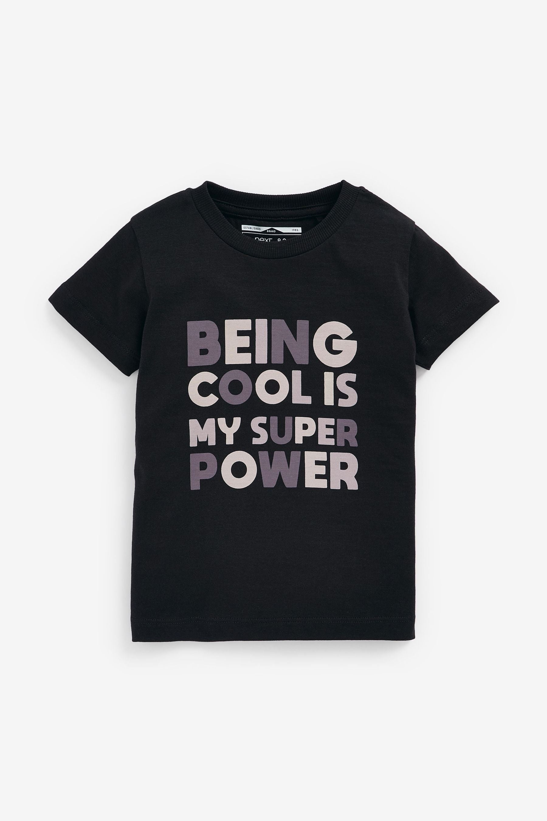 Black Super Power Short Sleeve Slogan T-Shirt (3mths-7yrs)