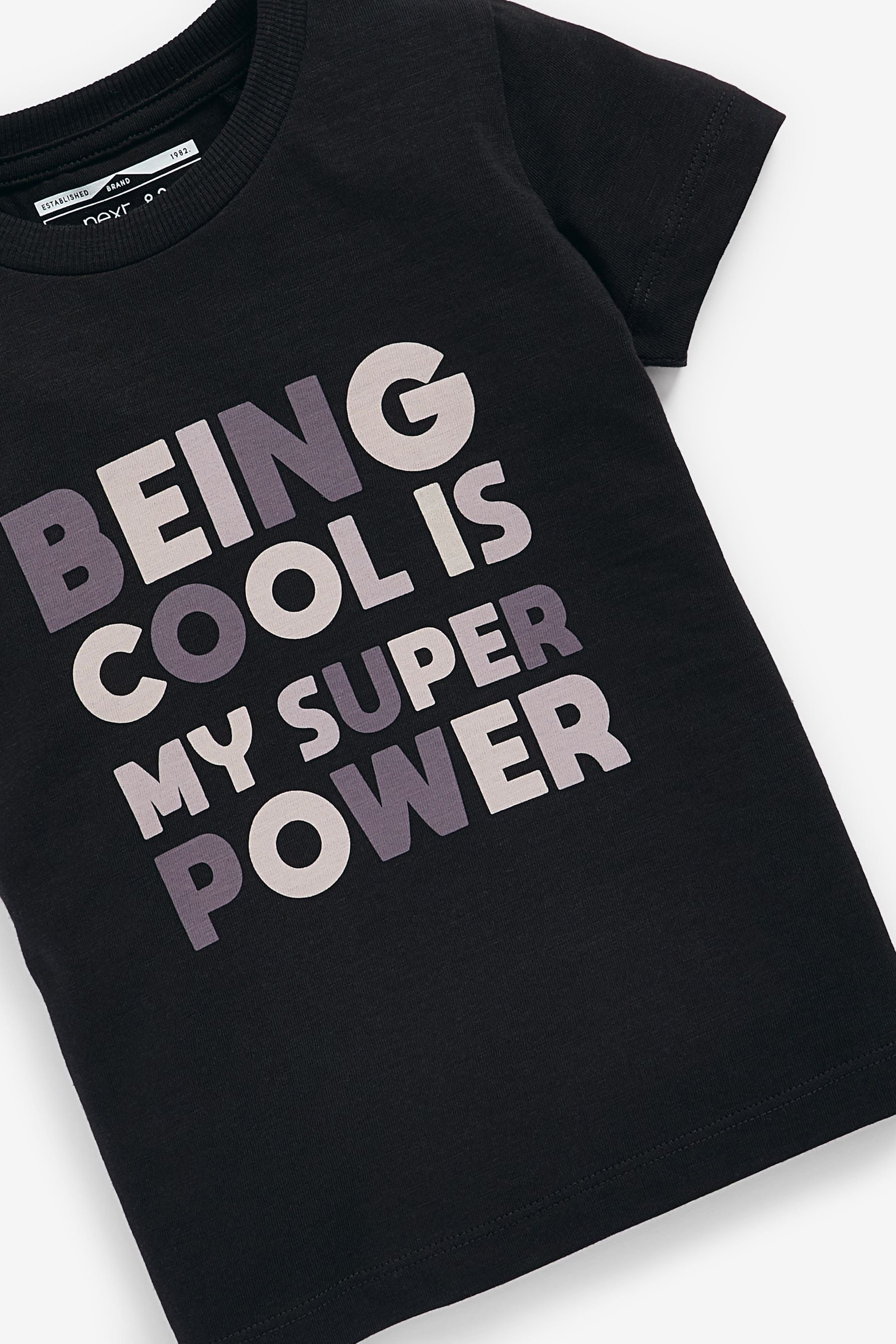 Black Super Power Short Sleeve Slogan T-Shirt (3mths-7yrs)