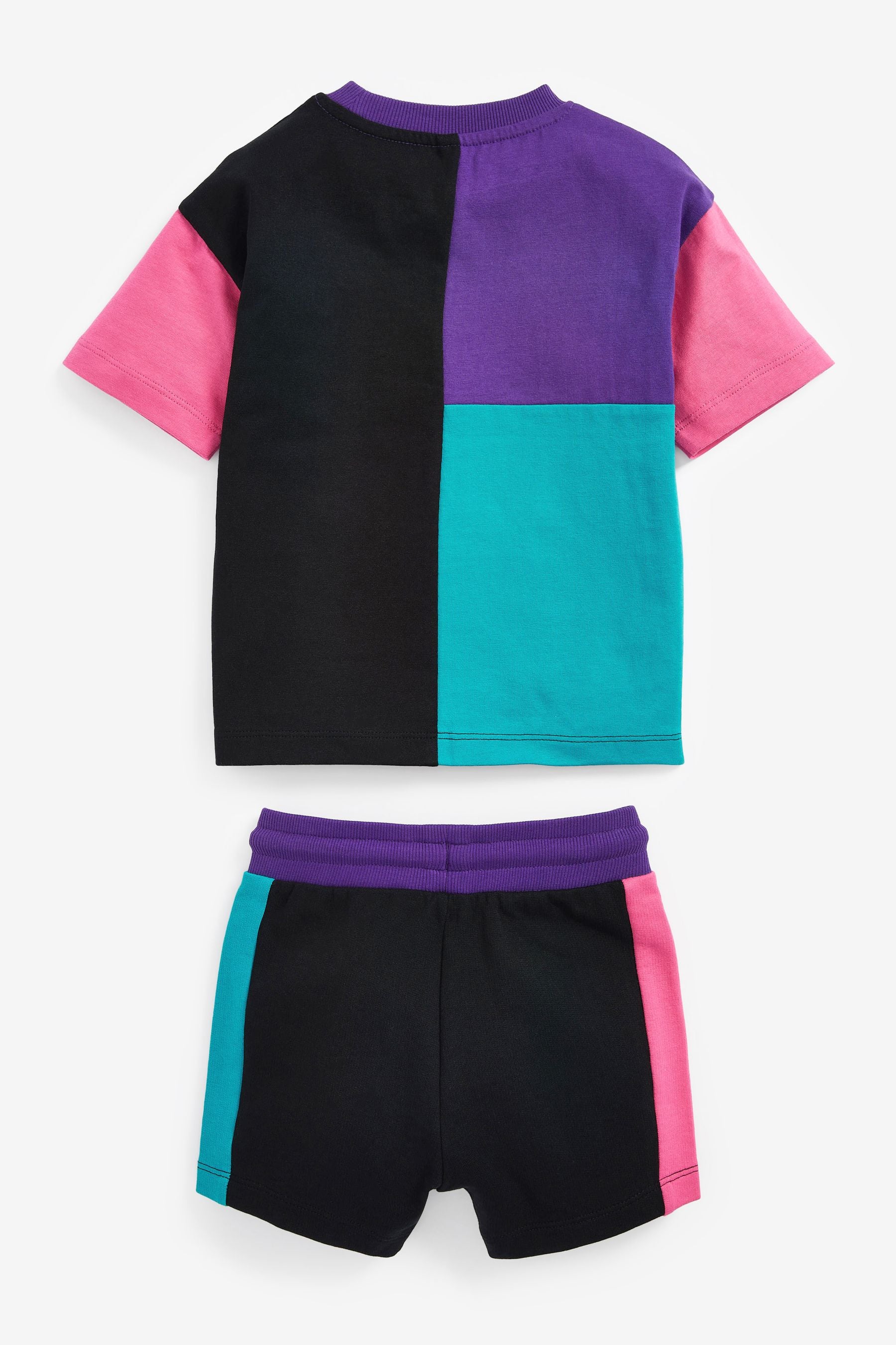 Black/Purple Oversized Colourblock T-Shirt and Short Set (3mths-7yrs)