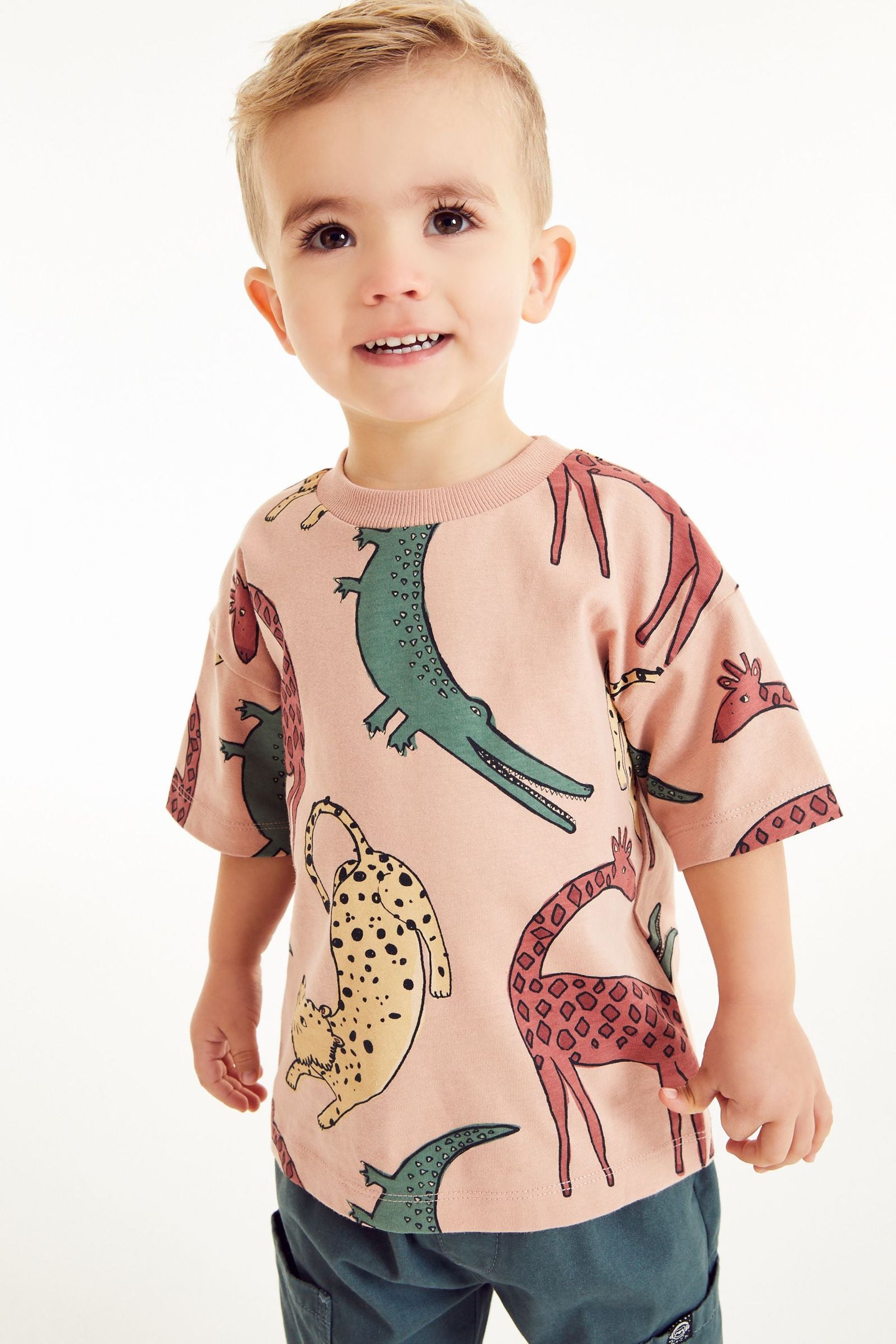 Blush Pink Safari Oversized All Over Print T-Shirt (3mths-7yrs)