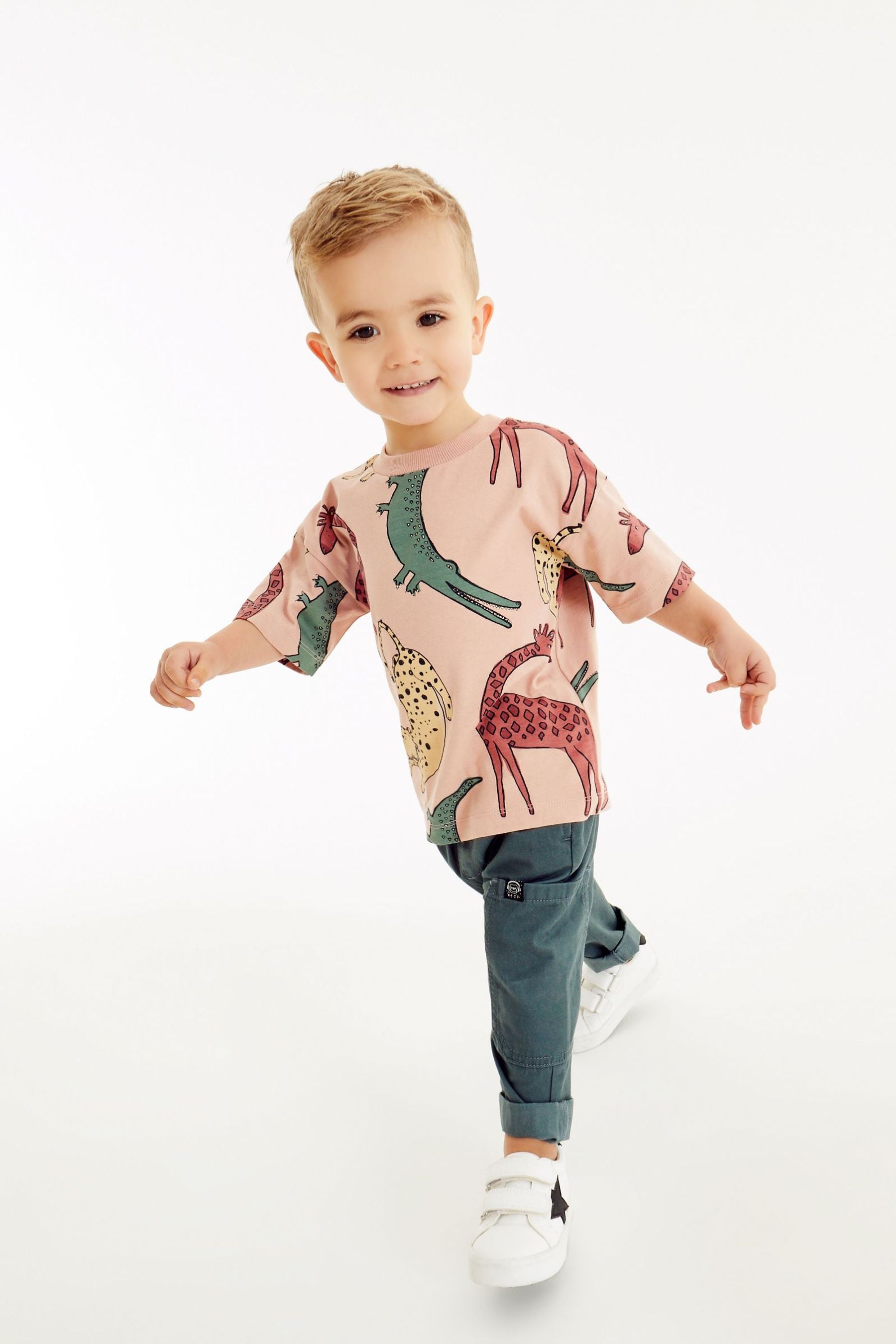 Blush Pink Safari Oversized All Over Print T-Shirt (3mths-7yrs)