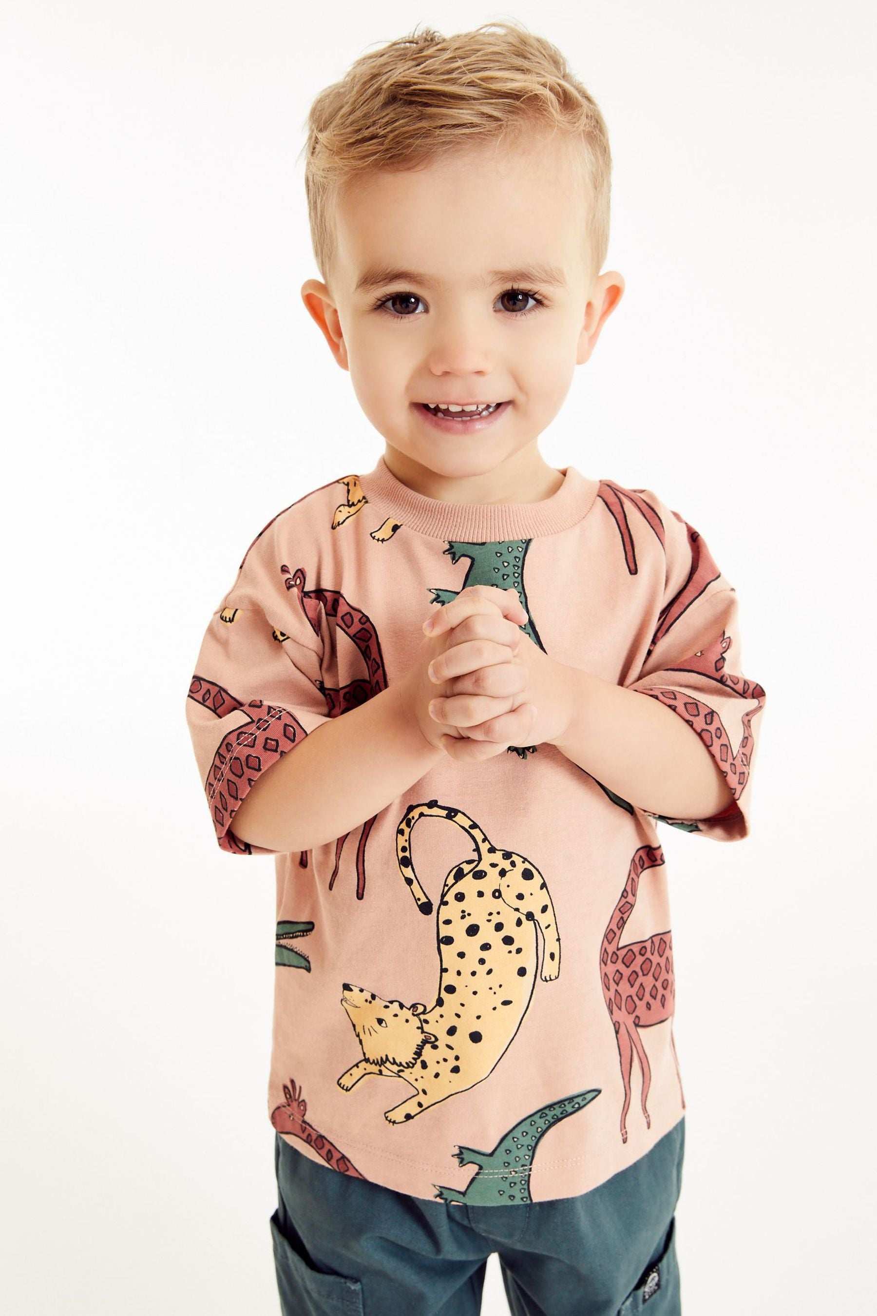 Blush Pink Safari Oversized All Over Print T-Shirt (3mths-7yrs)