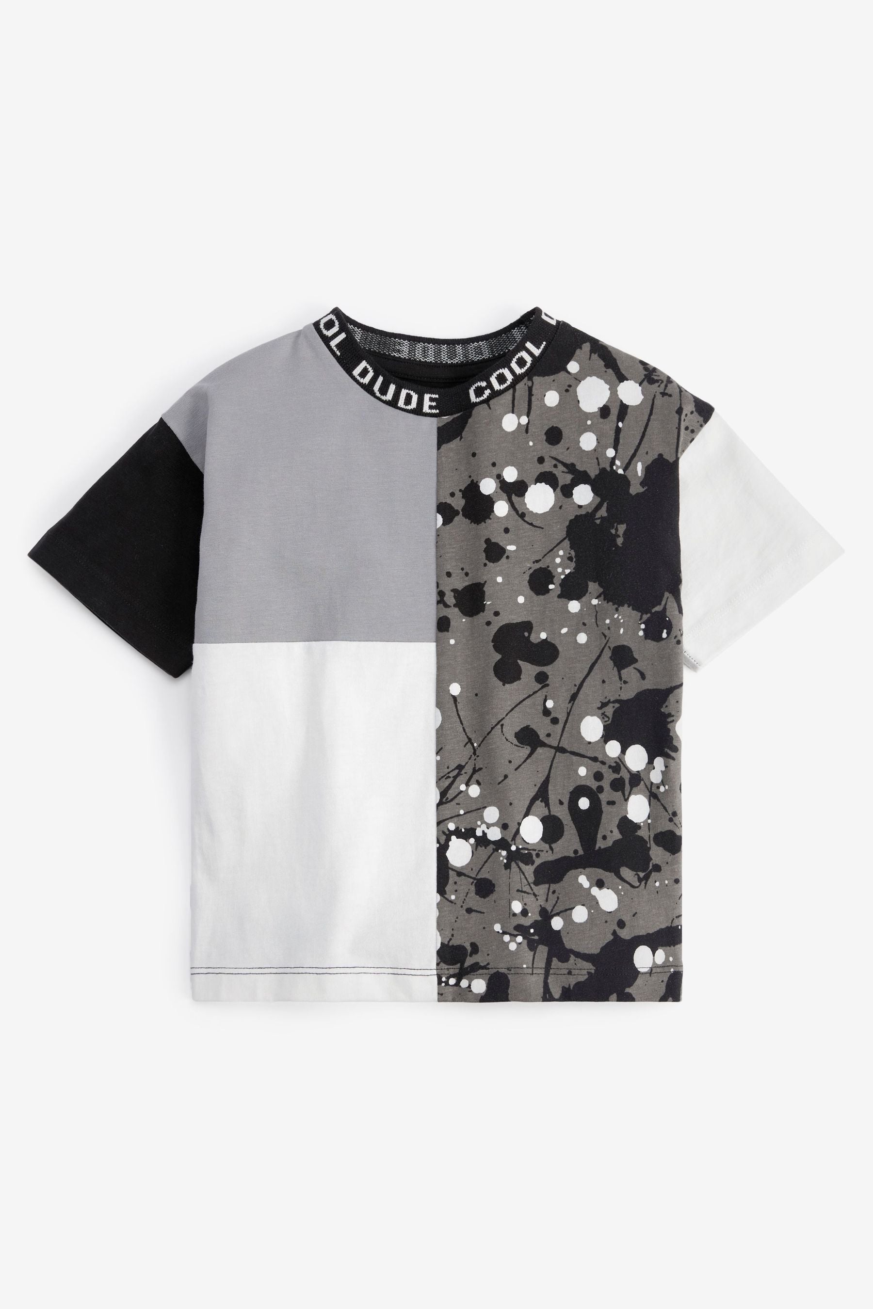 Black/Grey Splat Colourblock Short Sleeve T-Shirt (3mths-7yrs)