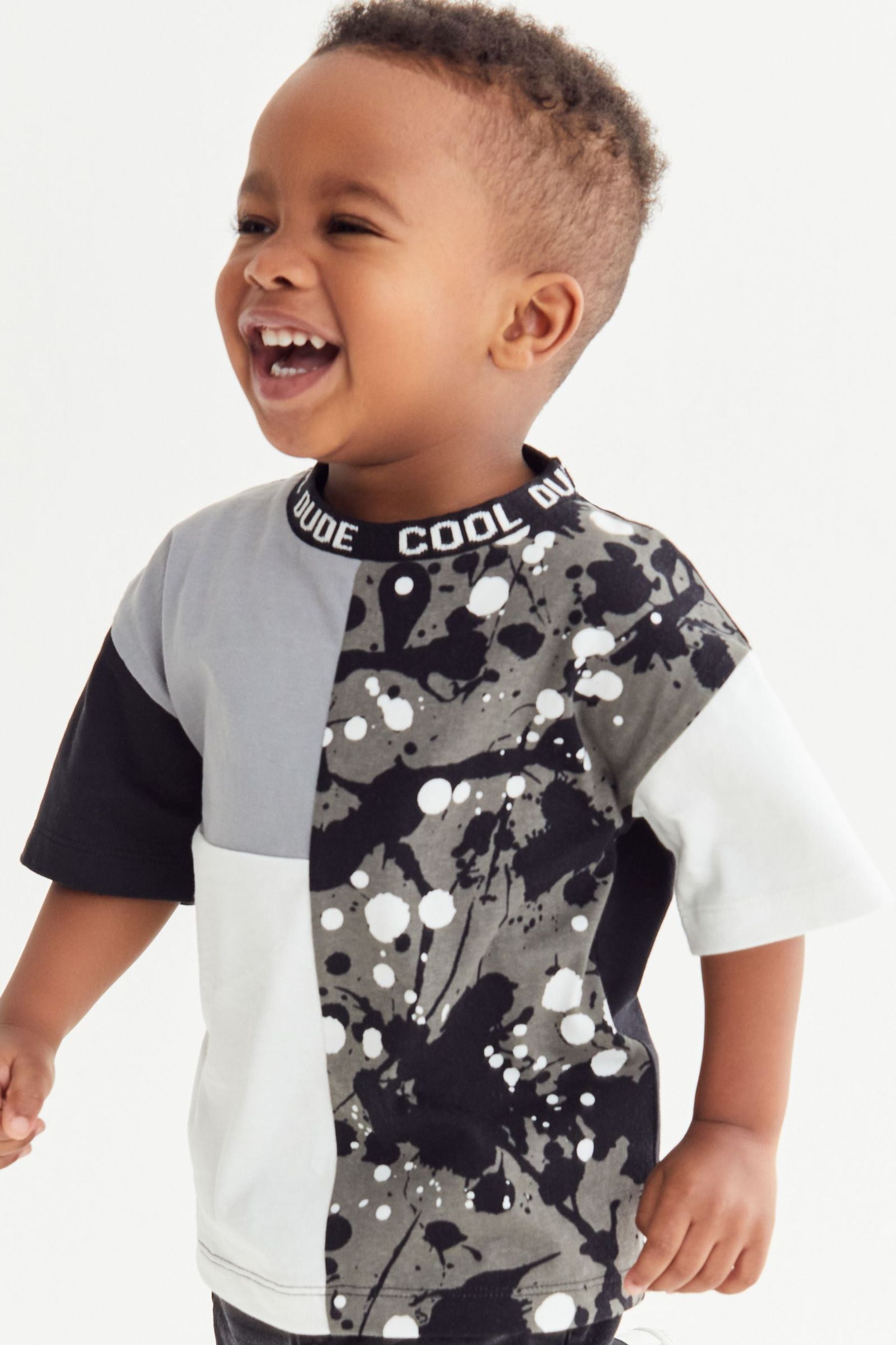 Black/Grey Splat Colourblock Short Sleeve T-Shirt (3mths-7yrs)