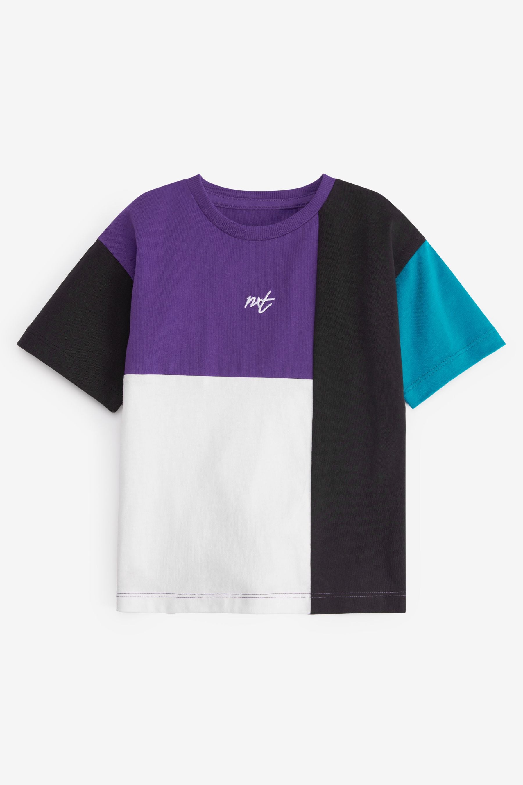 White/Purple 2 Pack Colourblock Short Sleeve T-Shirts (3mths-7yrs)