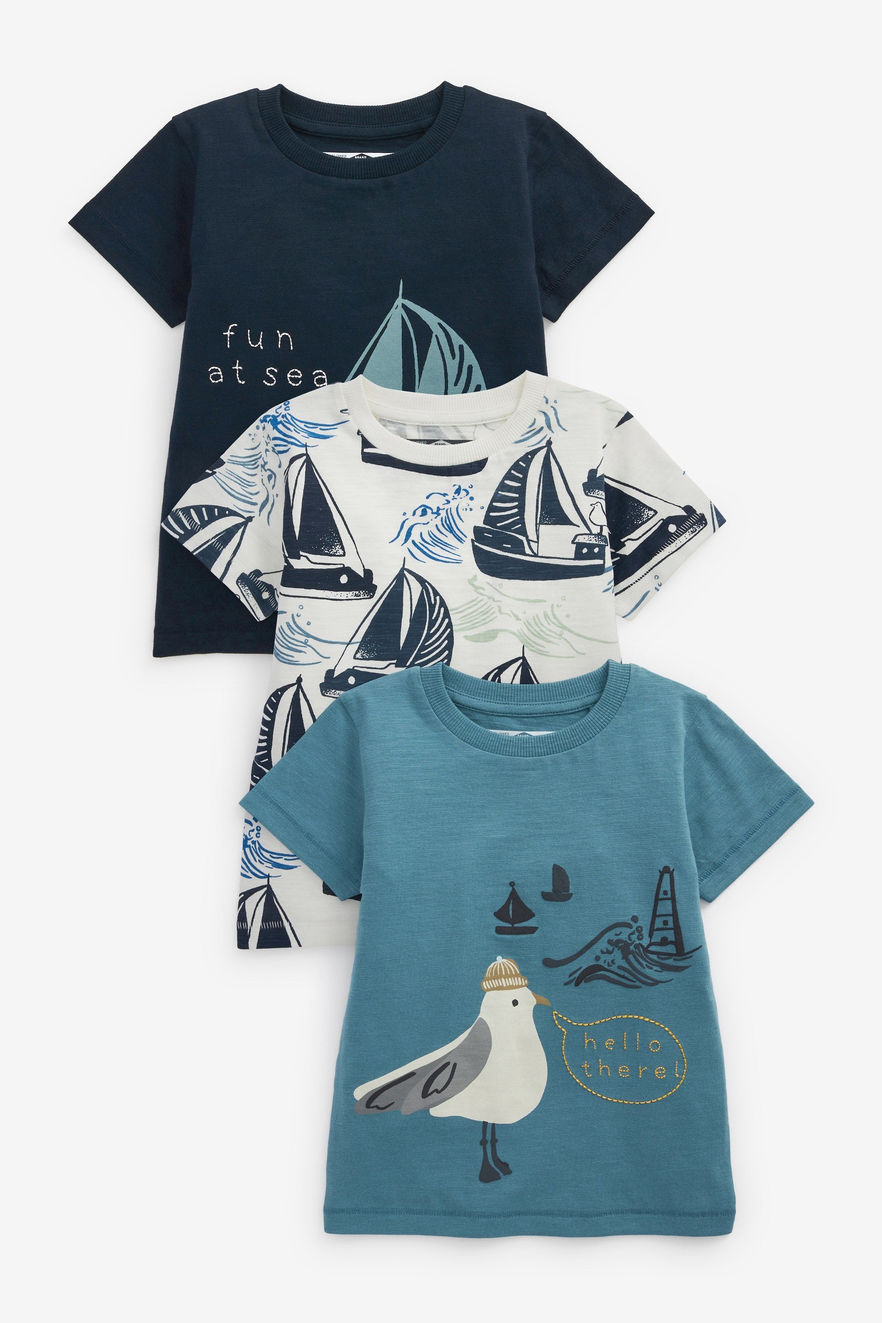 Blue Boat 3 Pack T-Shirts (3mths-7yrs)