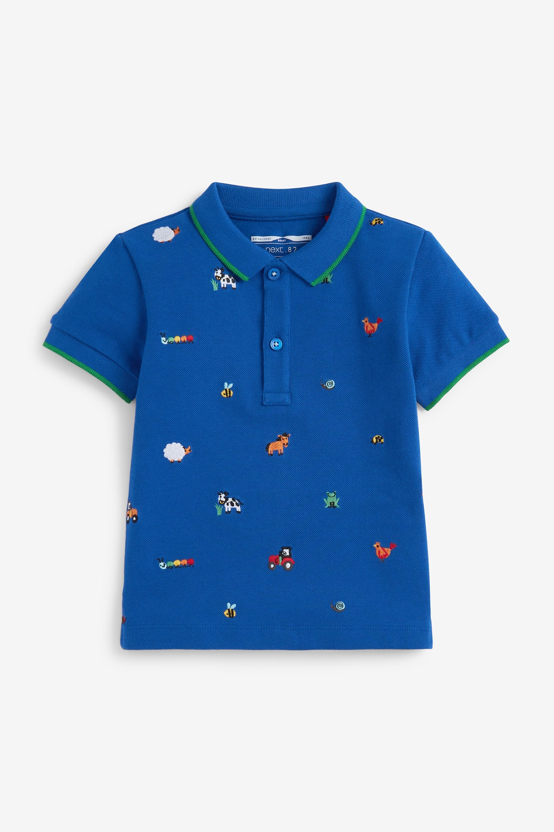 Cobalt Blue Farm Embroidered Pique Jersey Polo Shirt (3mths-7yrs)