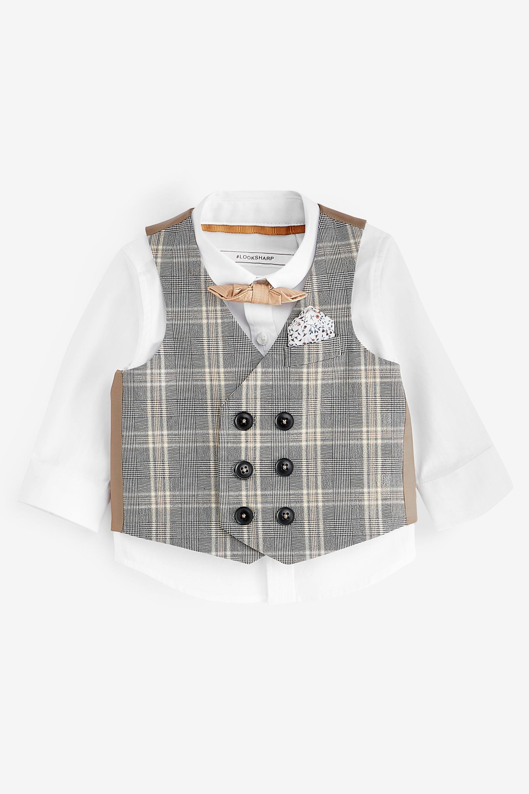 Grey Waistcoat. Shirt And Bow Tie Set (3mths-12yrs)