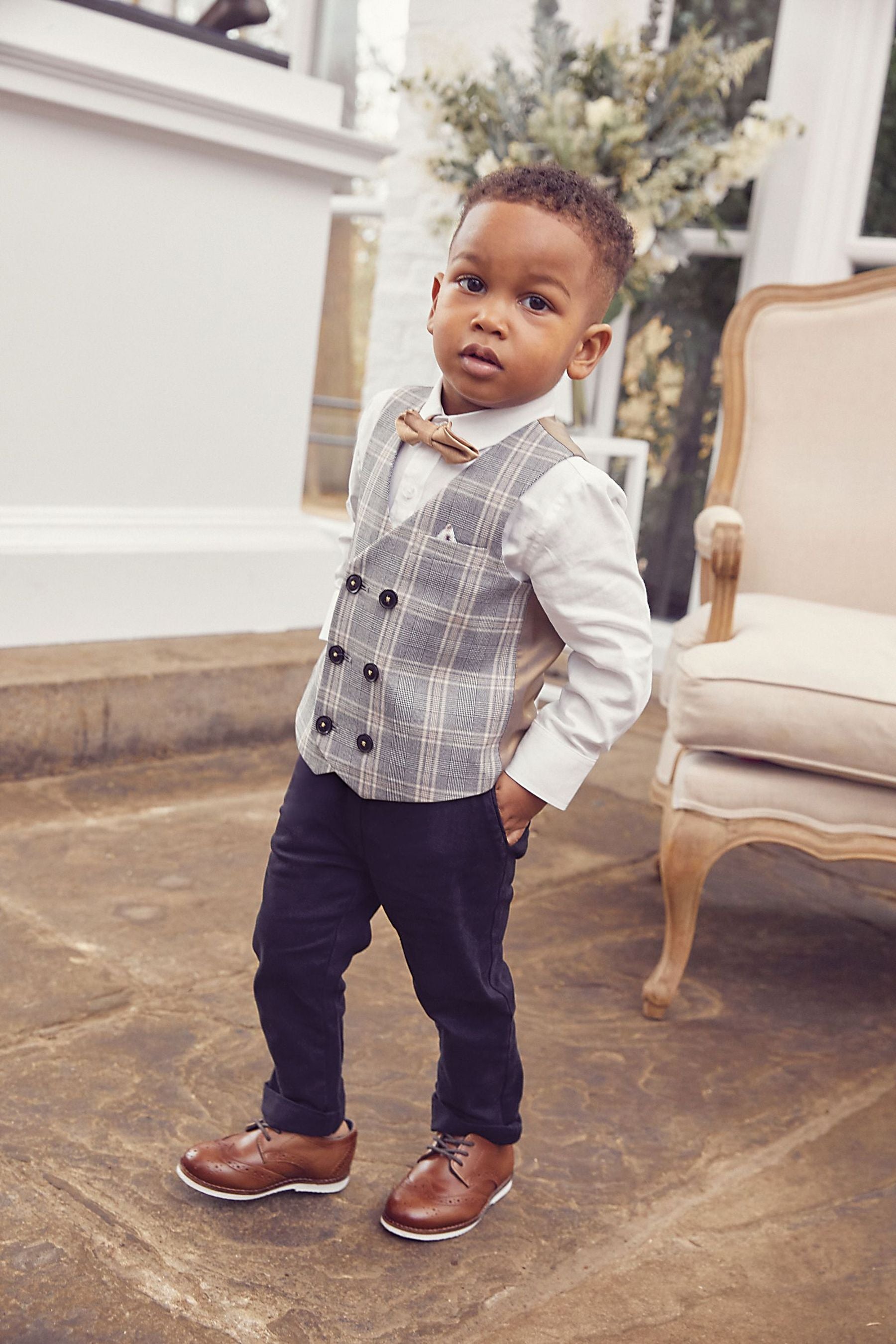 Grey Waistcoat. Shirt And Bow Tie Set (3mths-12yrs)