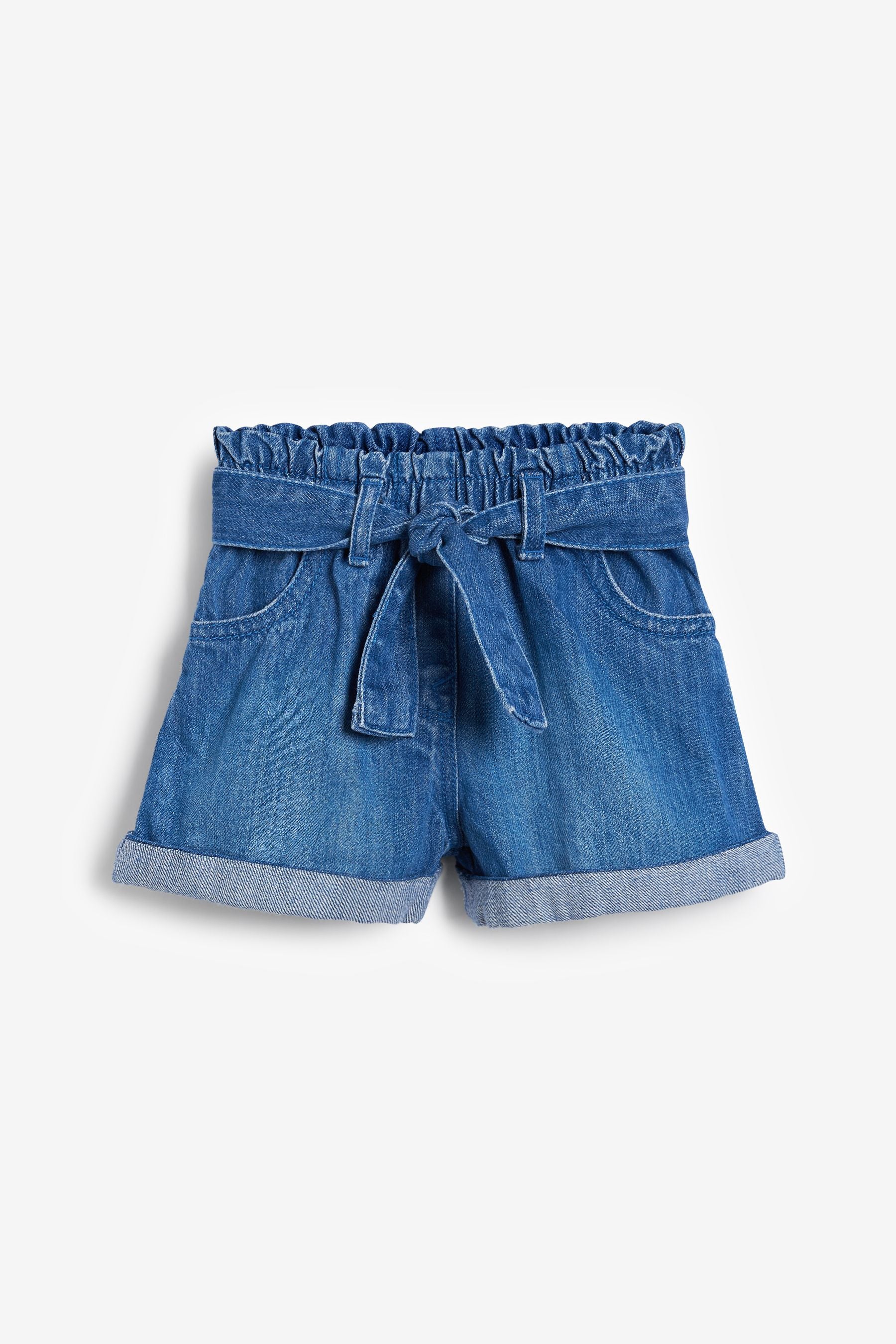 Bright Blue Denim Paperbag Short With Tie Belt (3mths-7yrs)