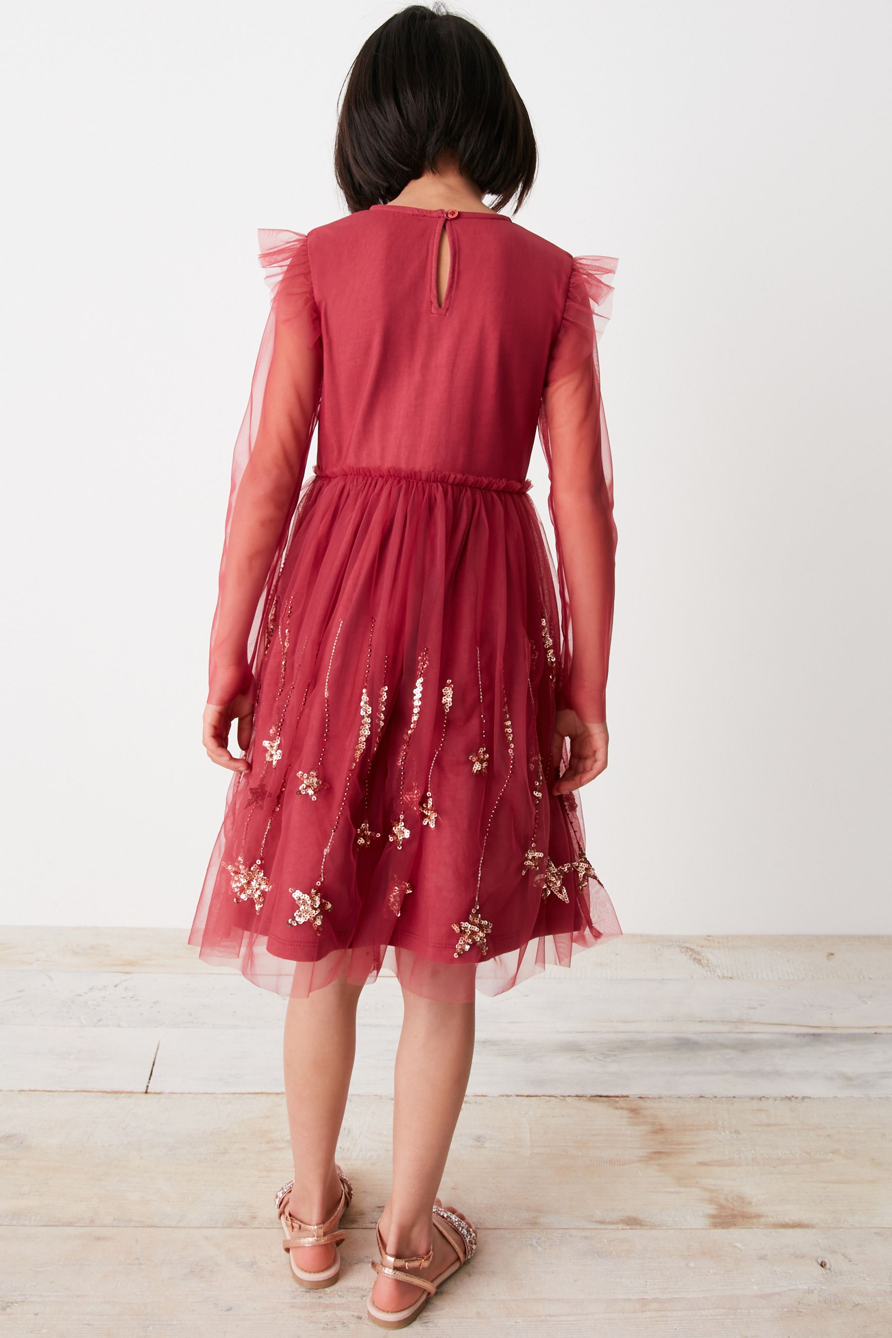 Berry Red Sparkle Embroidered Occasion Dress (3-16yrs)