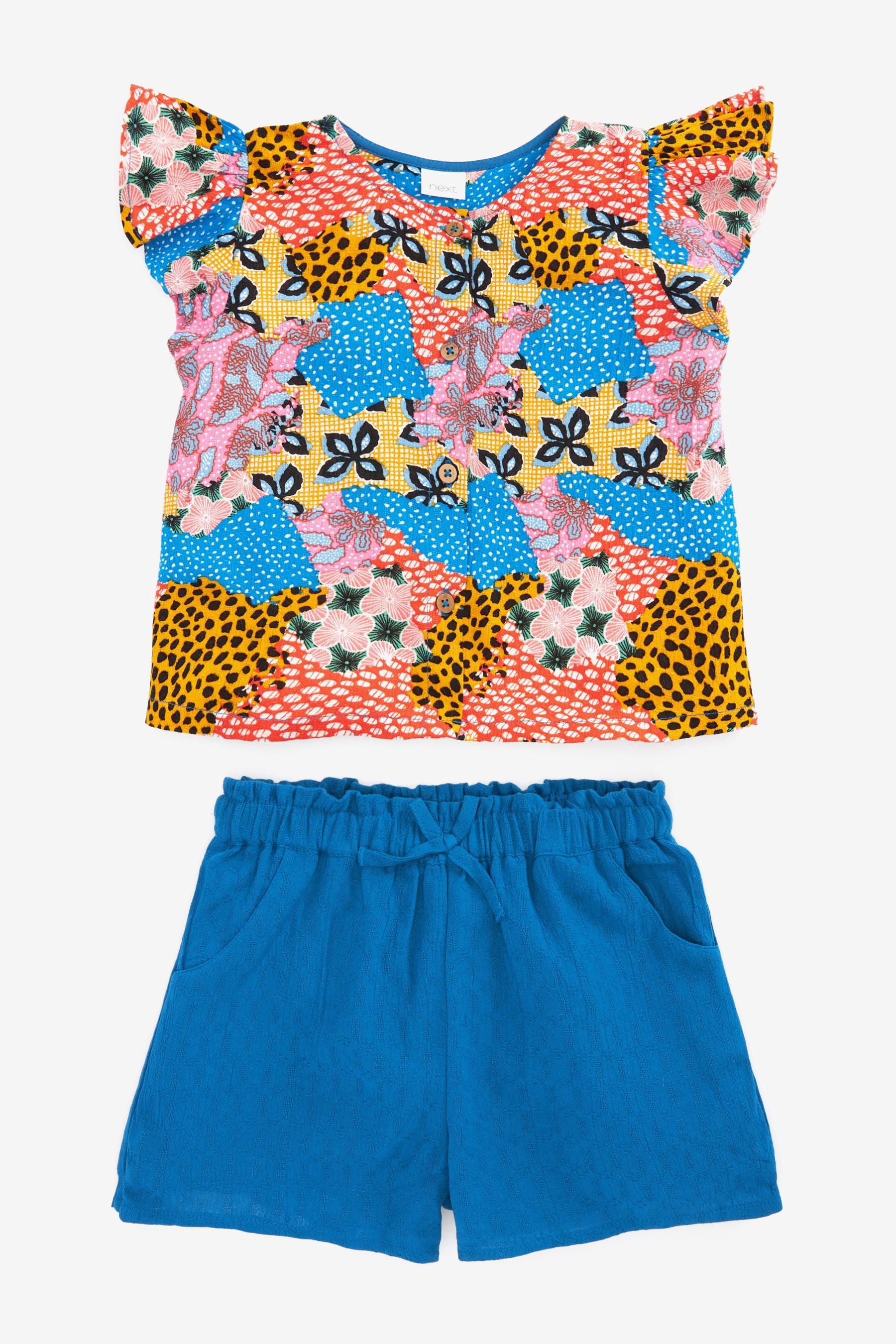 Blue Woven Blouse And Shorts Set (3mths-7yrs)