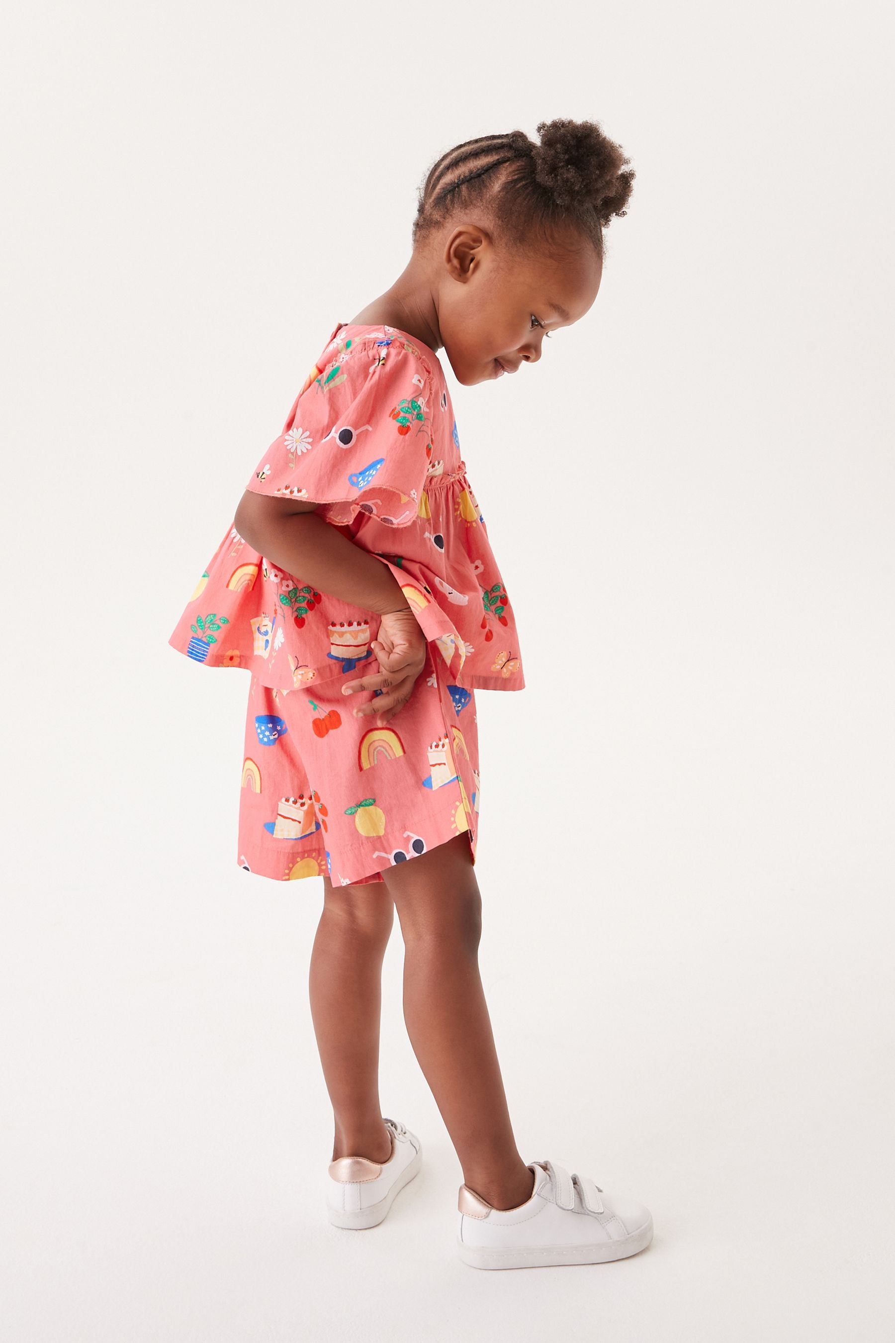 Coral Pink Woven Blouse And Shorts Set (3mths-7yrs)