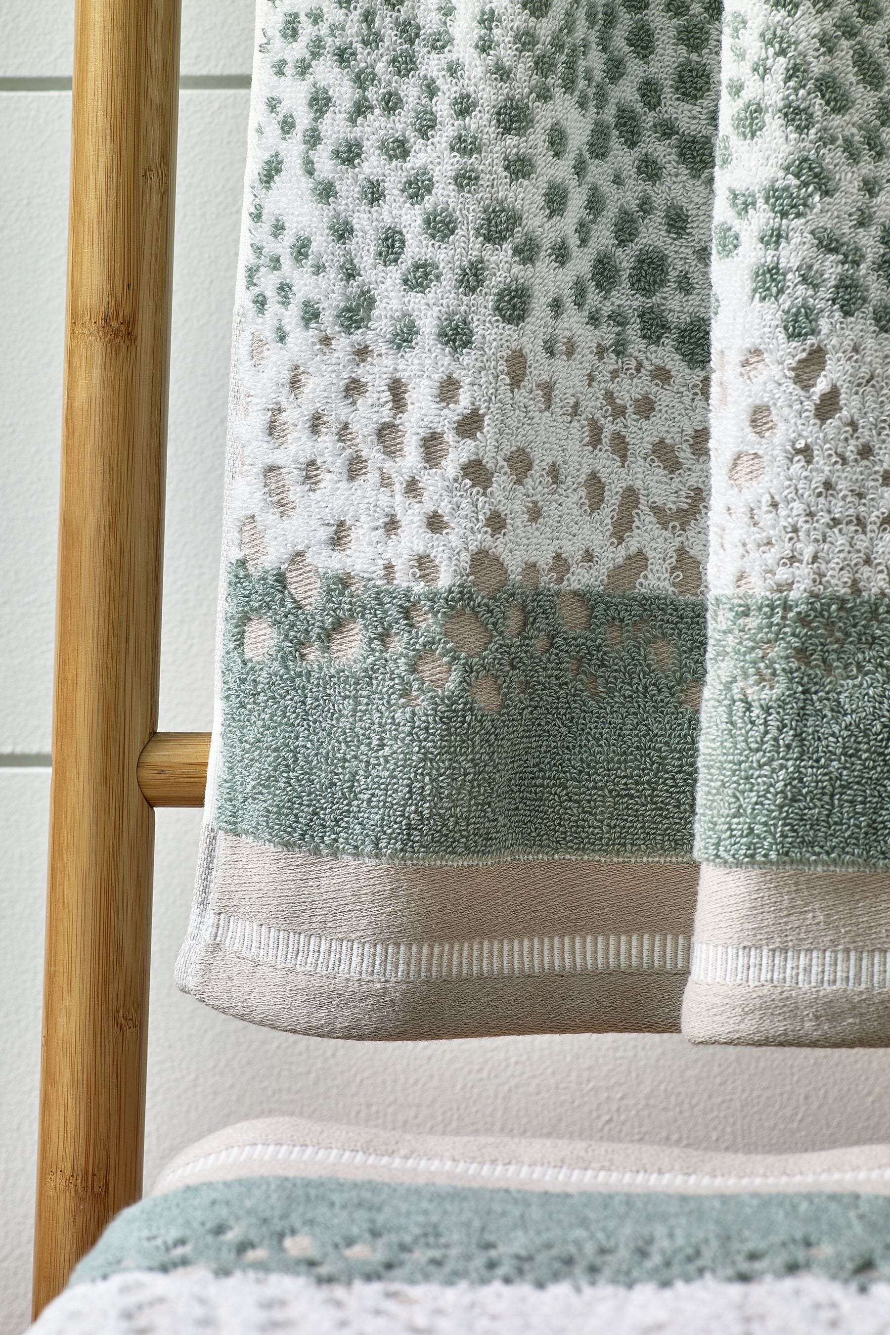 Sage Green Set of 2 Hand Polka Dot Towels