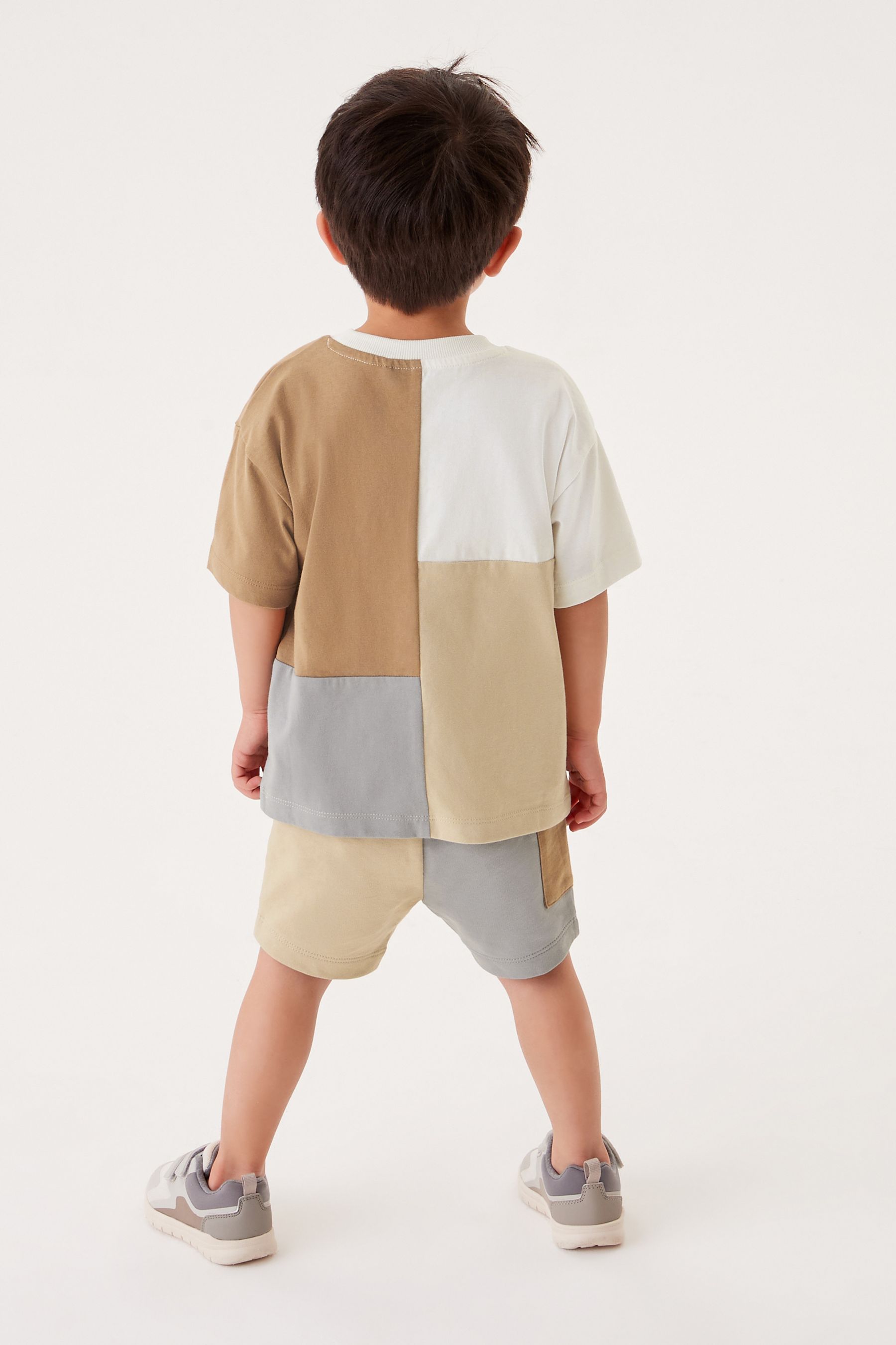 Tan Brown Oversized Colourblock T-Shirt and Short Set (3mths-7yrs)