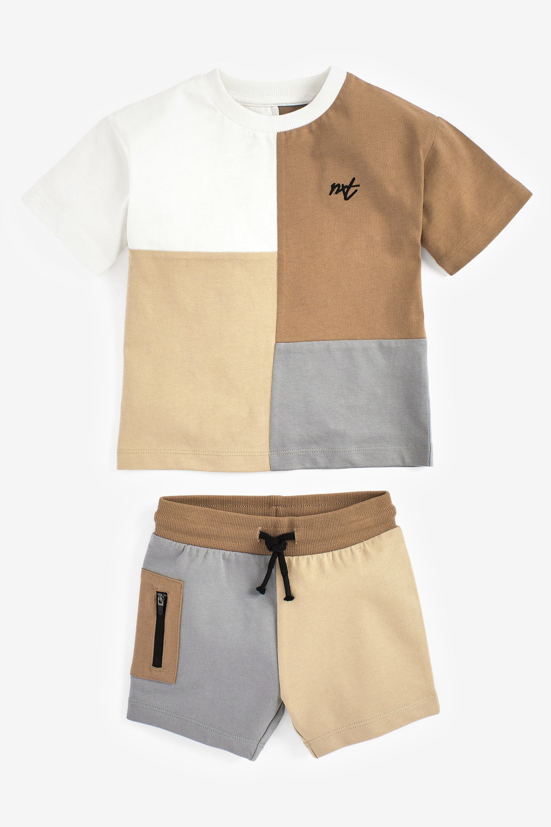 Tan Brown Oversized Colourblock T-Shirt and Short Set (3mths-7yrs)