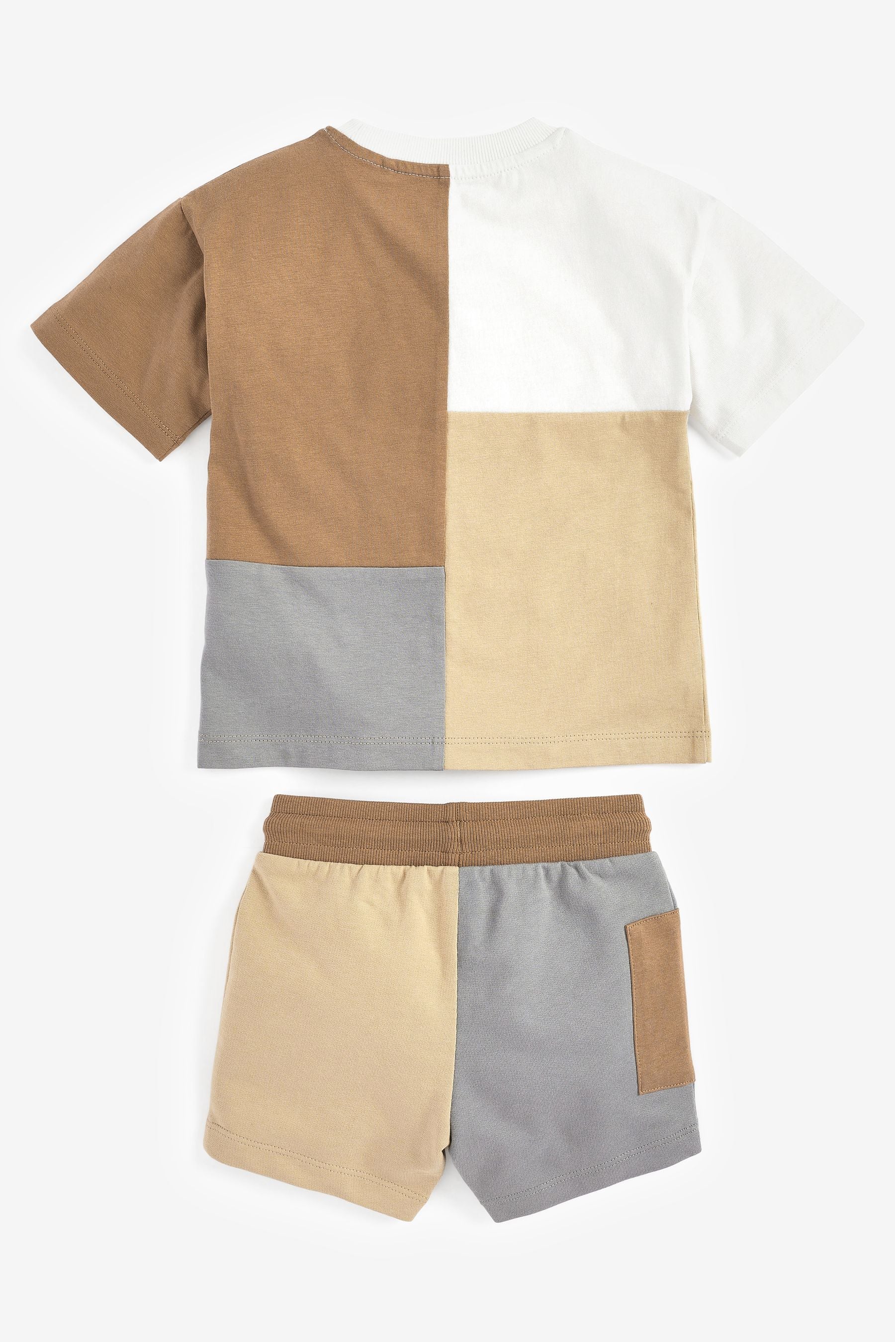 Tan Brown Oversized Colourblock T-Shirt and Short Set (3mths-7yrs)