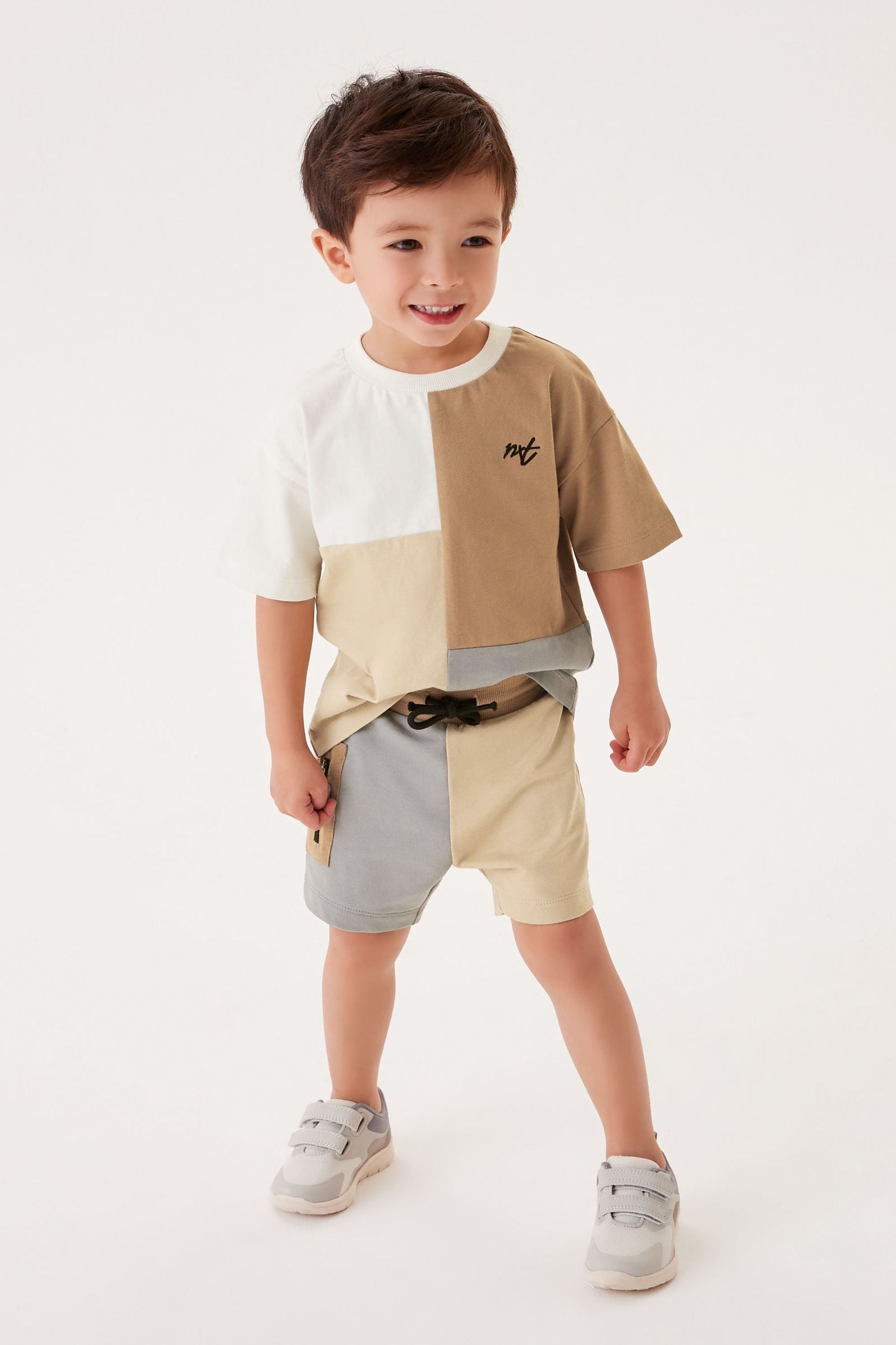 Tan Brown Oversized Colourblock T-Shirt and Short Set (3mths-7yrs)