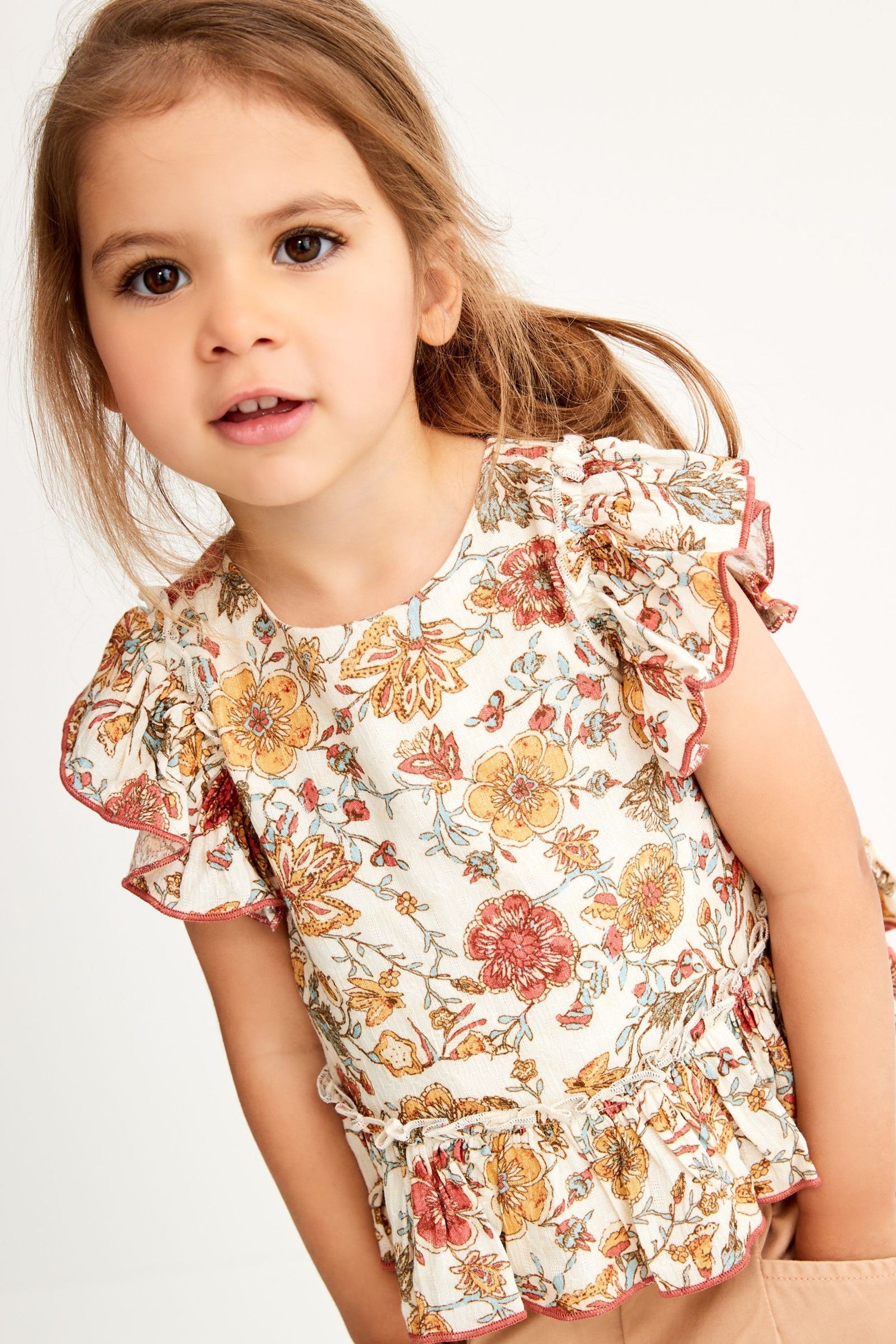 Tan Brown Printed Co-ord Blouse And Trousers (3mths-7yrs)