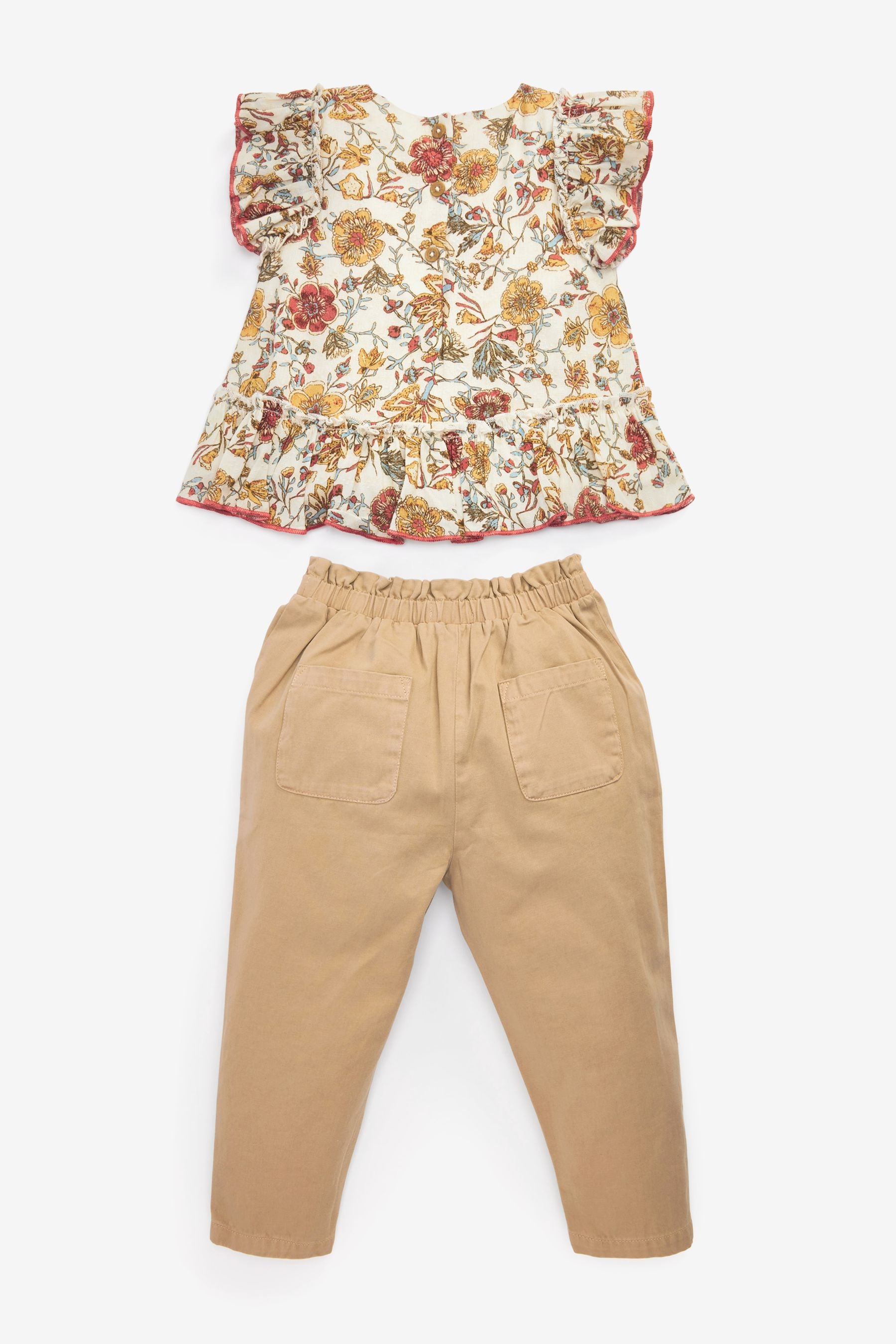 Tan Brown Printed Co-ord Blouse And Trousers (3mths-7yrs)