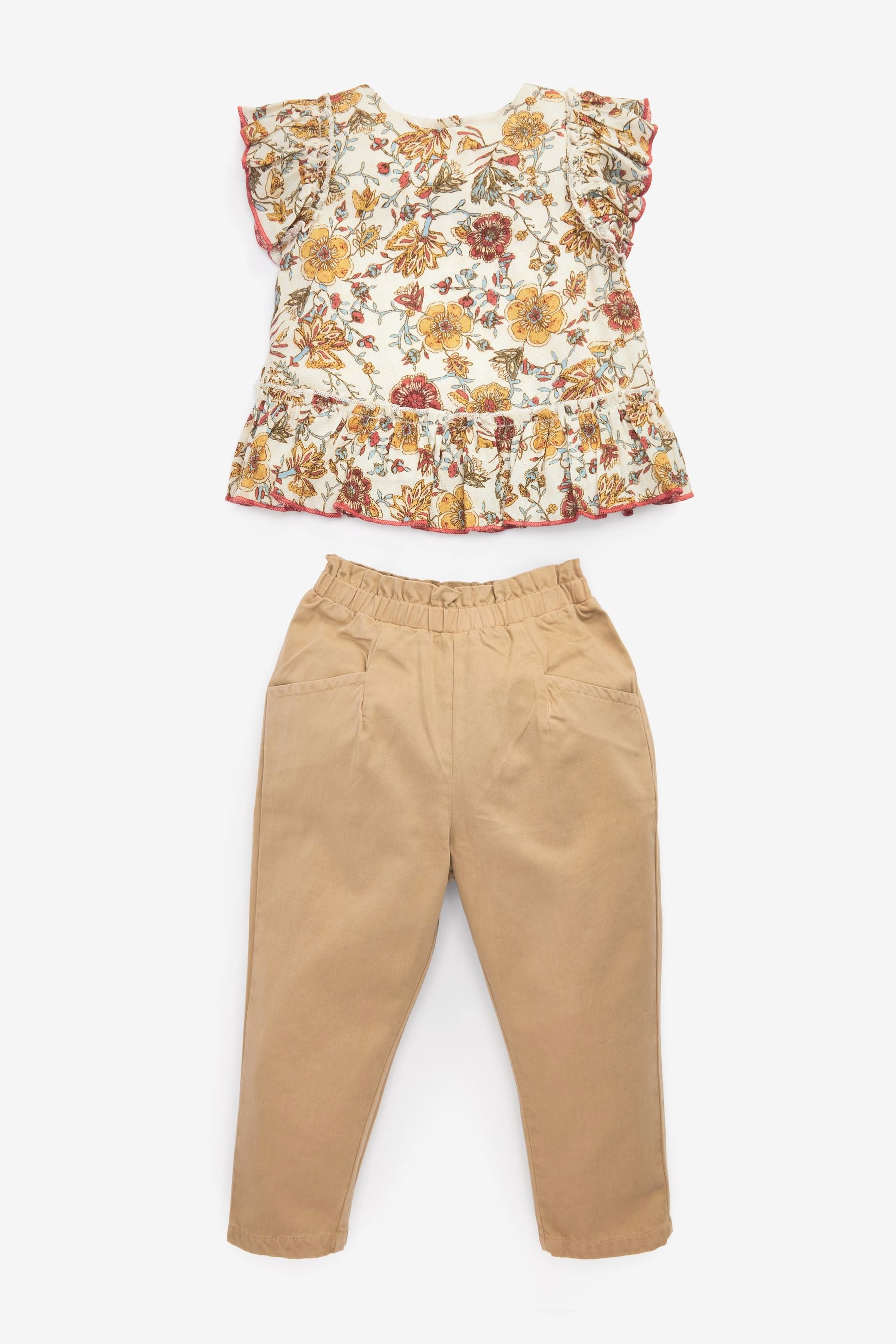 Tan Brown Printed Co-ord Blouse And Trousers (3mths-7yrs)