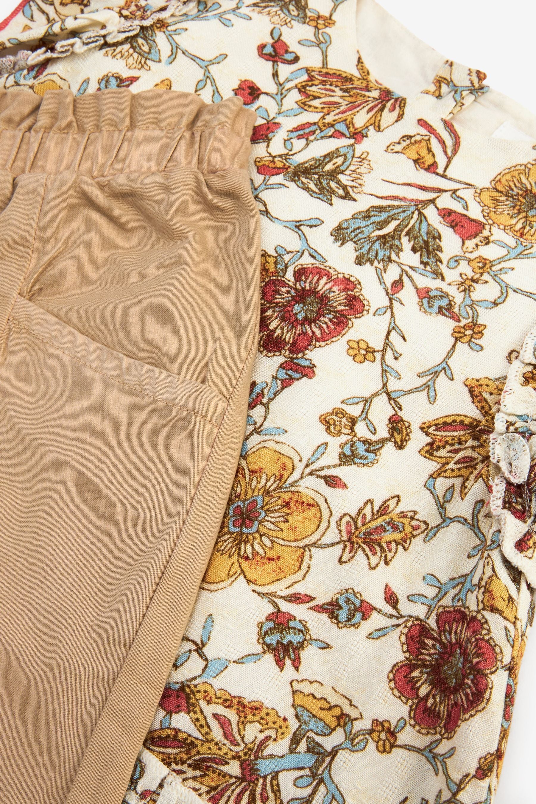 Tan Brown Printed Co-ord Blouse And Trousers (3mths-7yrs)