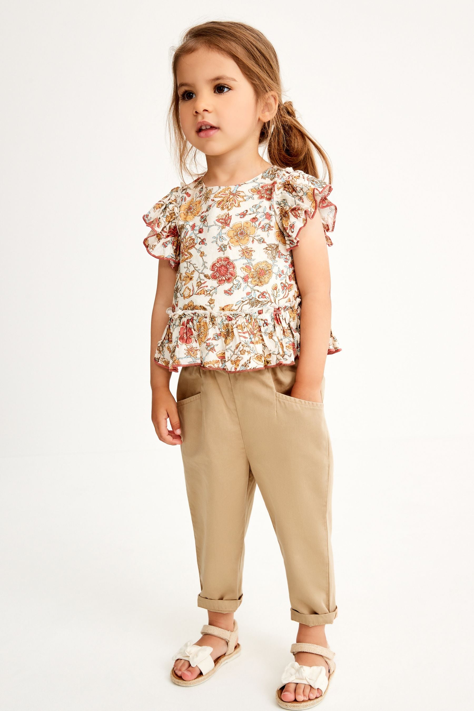 Tan Brown Printed Co-ord Blouse And Trousers (3mths-7yrs)