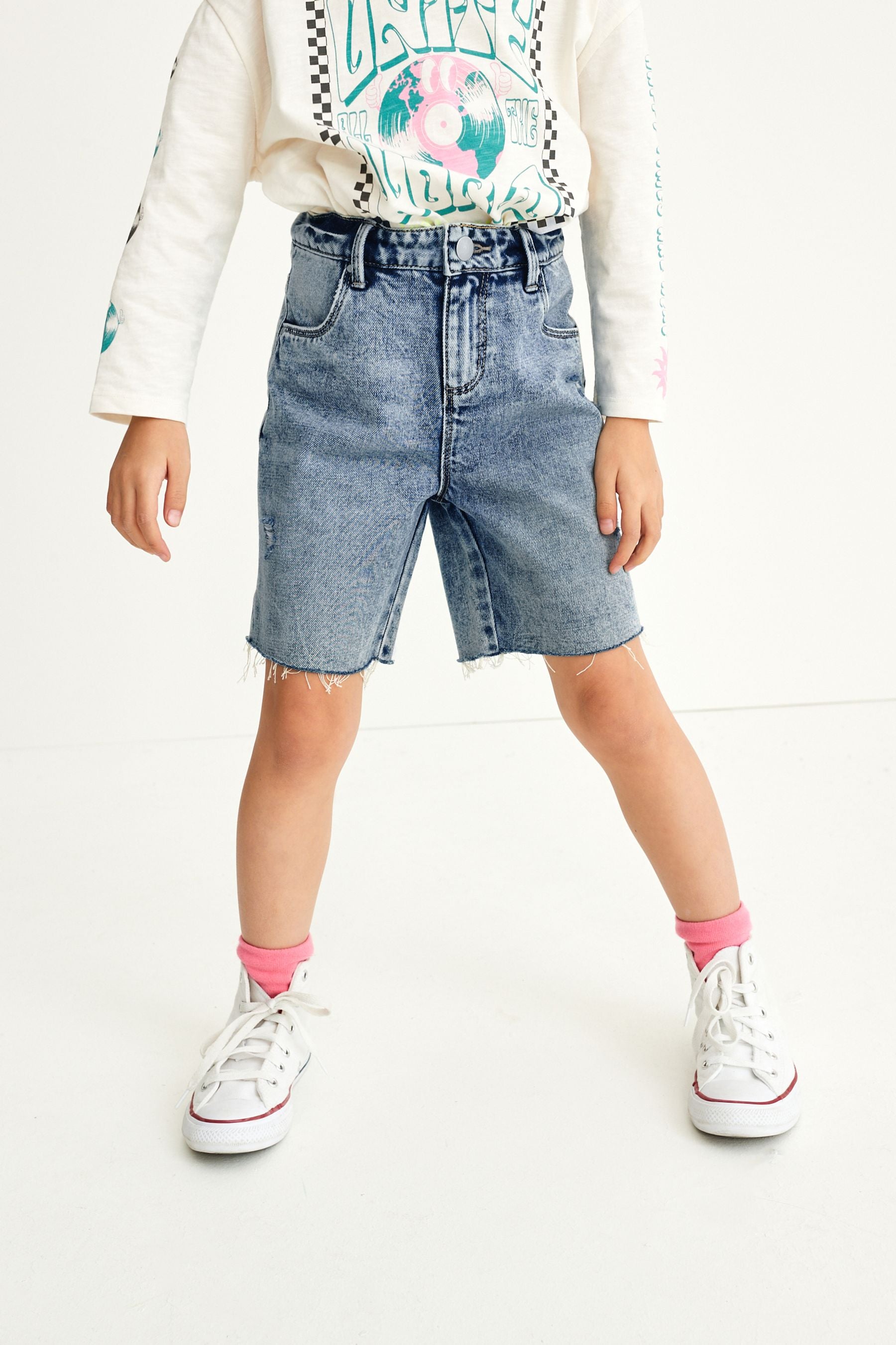 Mid Blue Long Length Denim Shorts (3-16yrs)