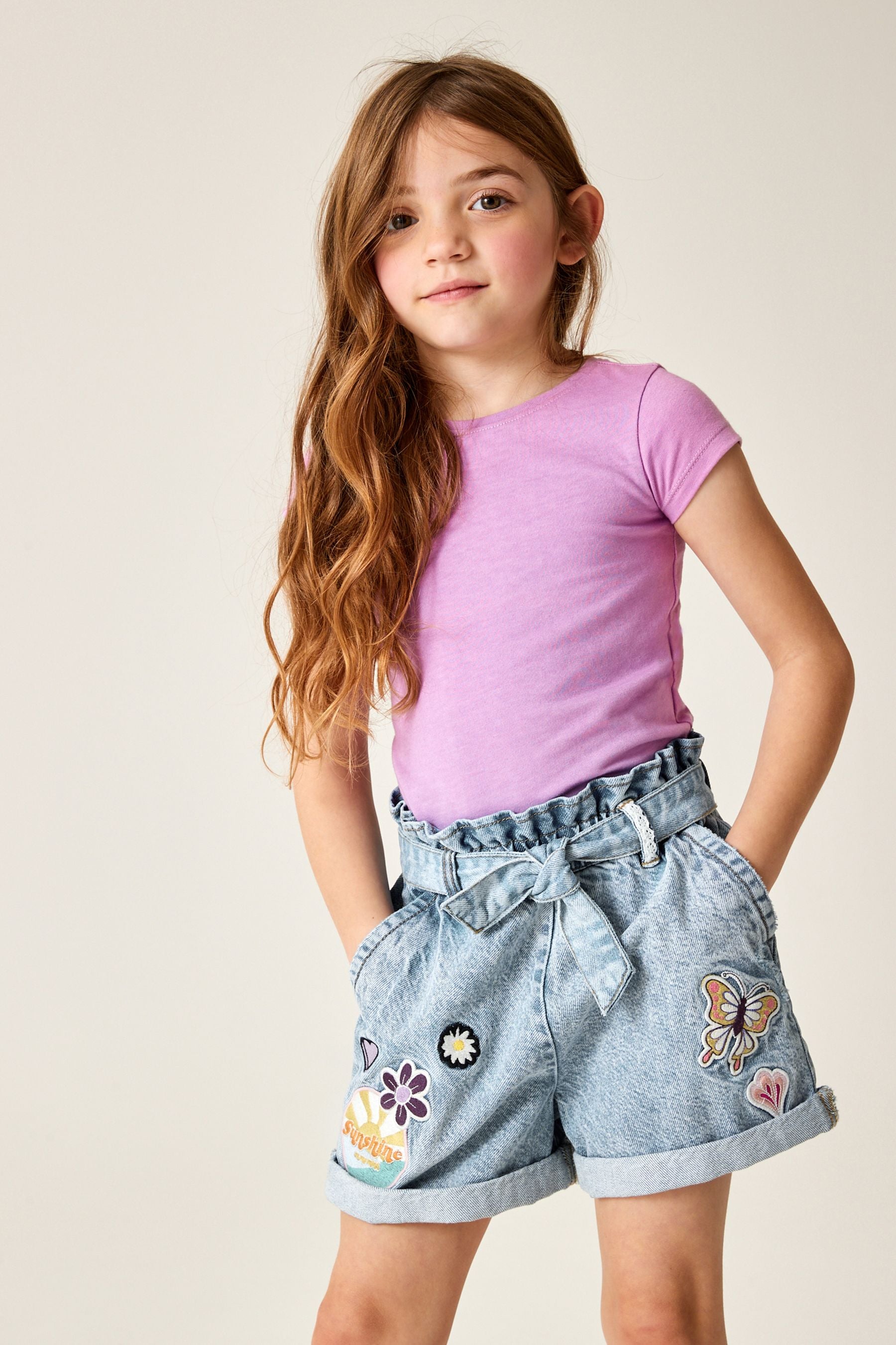 Denim Paperbag Badge Shorts (3-16yrs)