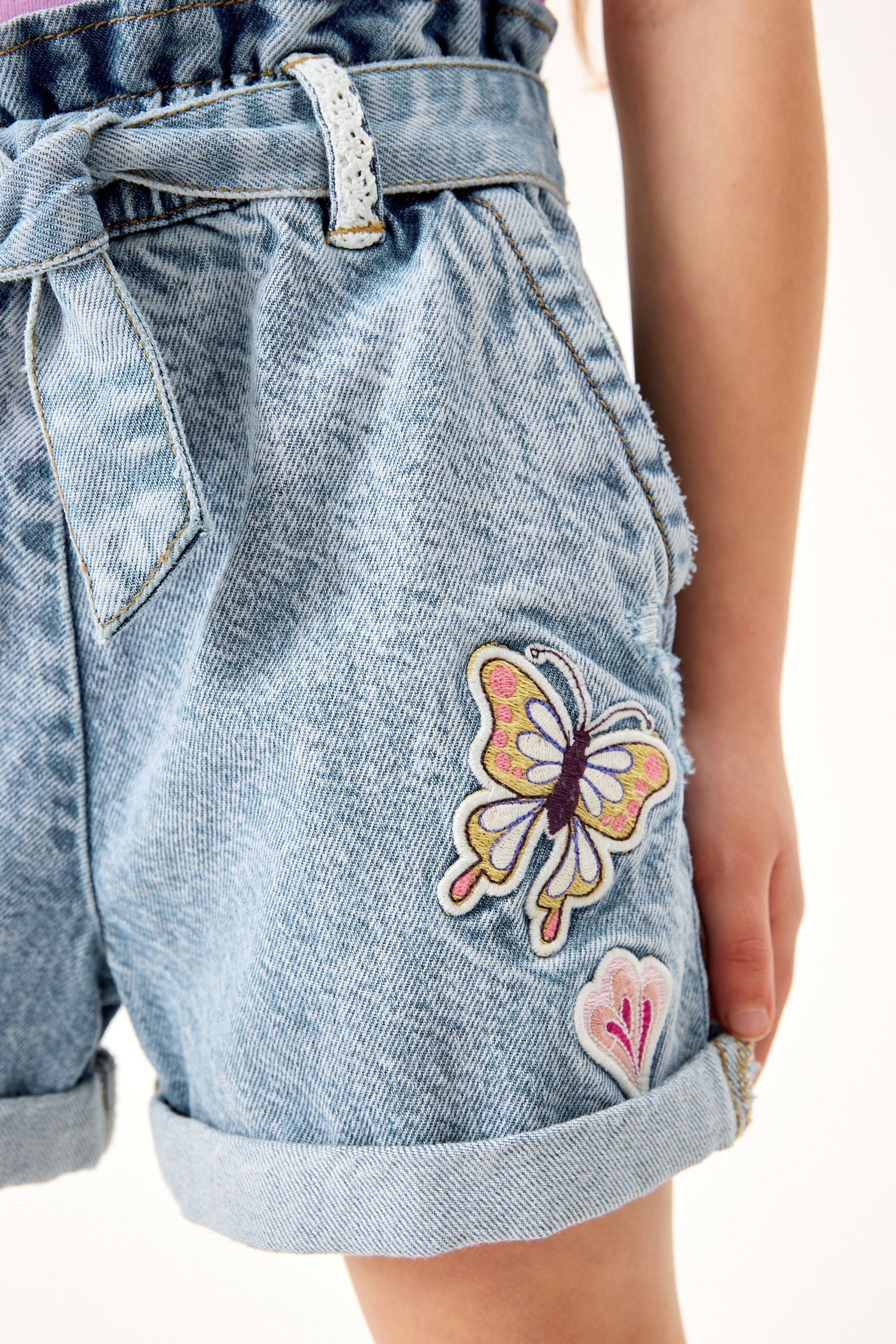 Denim Paperbag Badge Shorts (3-16yrs)