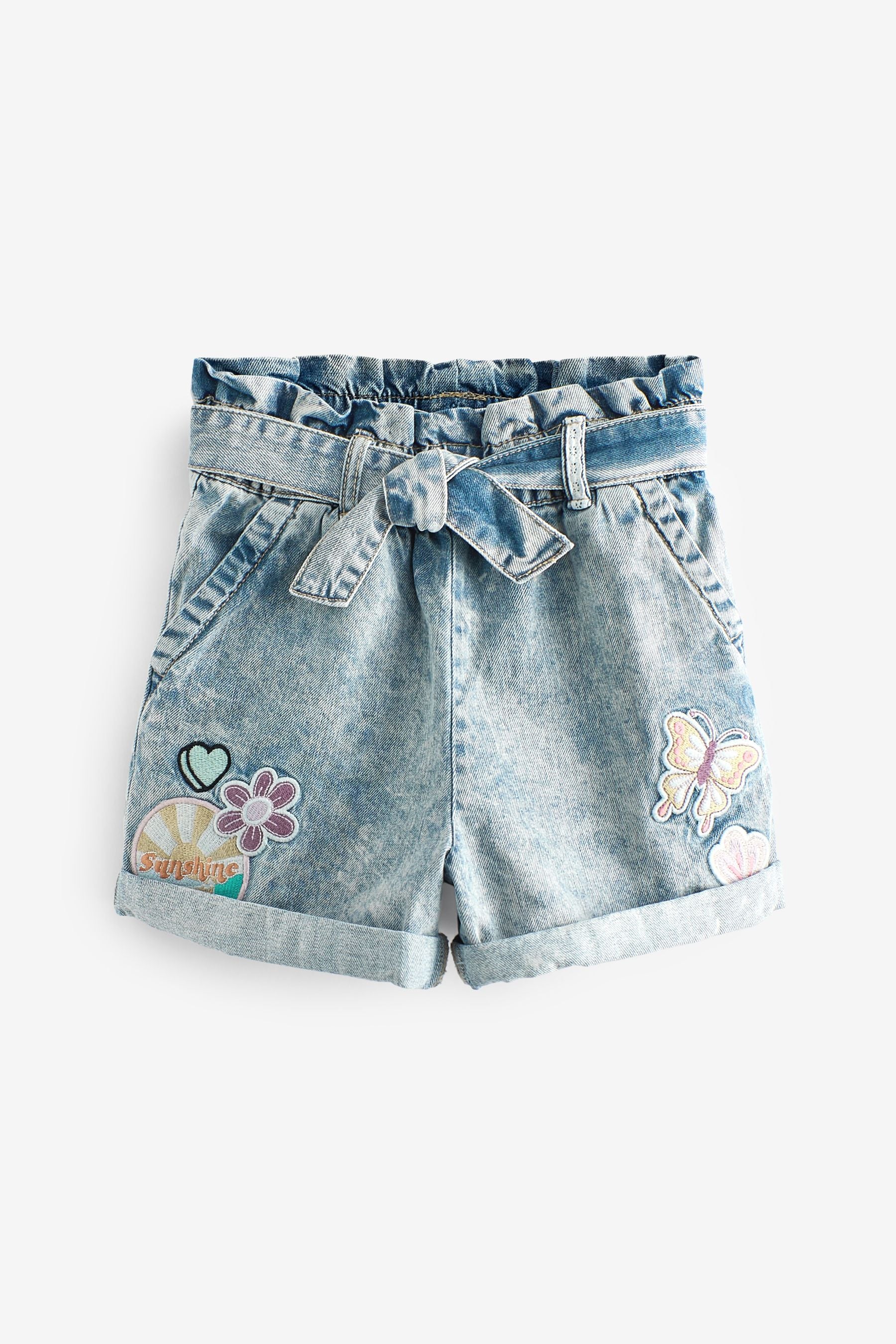 Denim Paperbag Badge Shorts (3-16yrs)