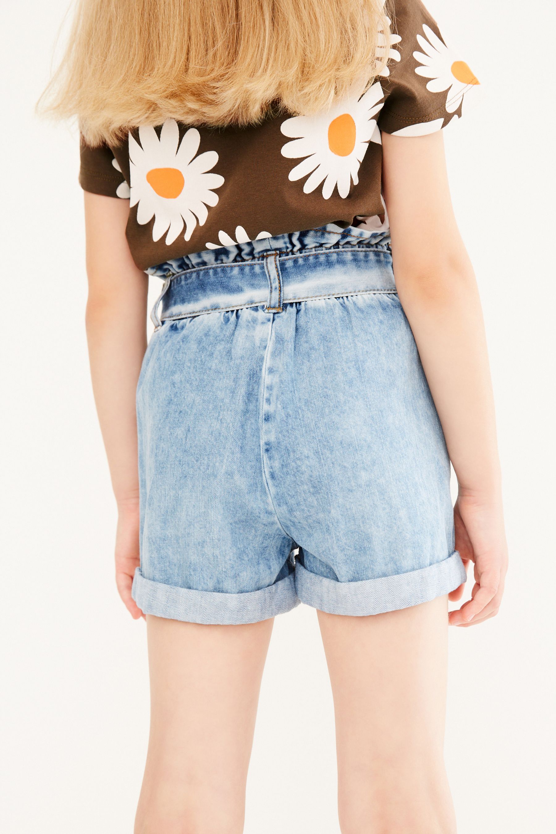 Mid Wash Paperbag Denim Shorts (3-16yrs)