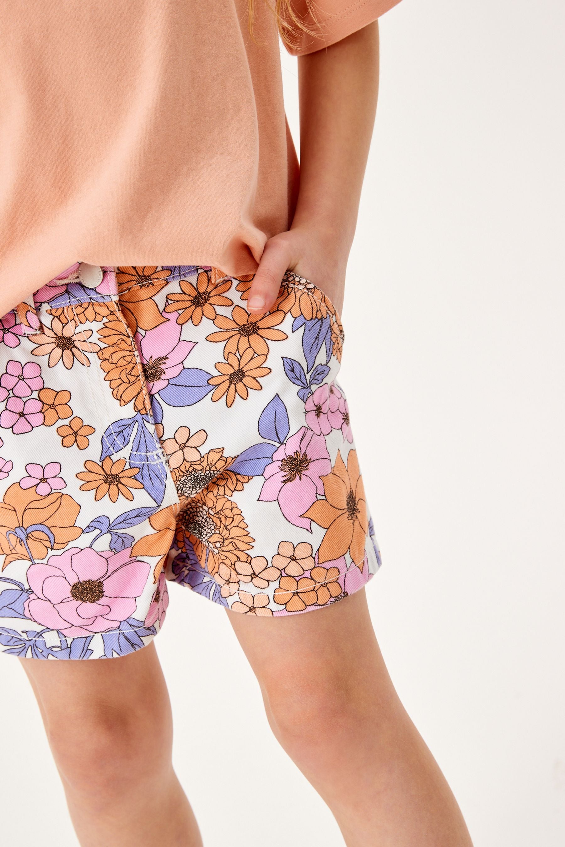 Multi Floral Mom Denim Shorts (3-16yrs)