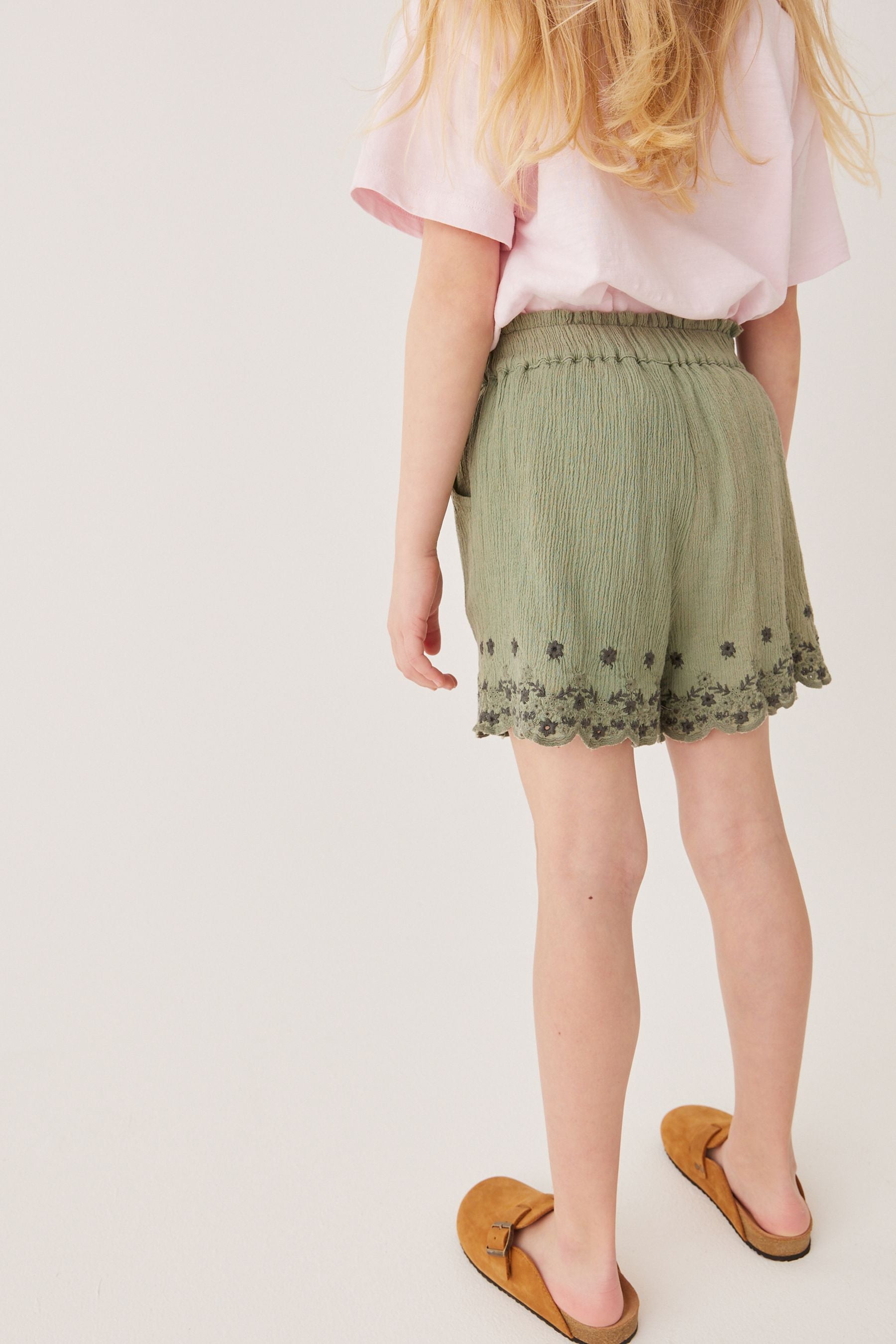 Khaki Green Tie Waist Shorts (3-16yrs)