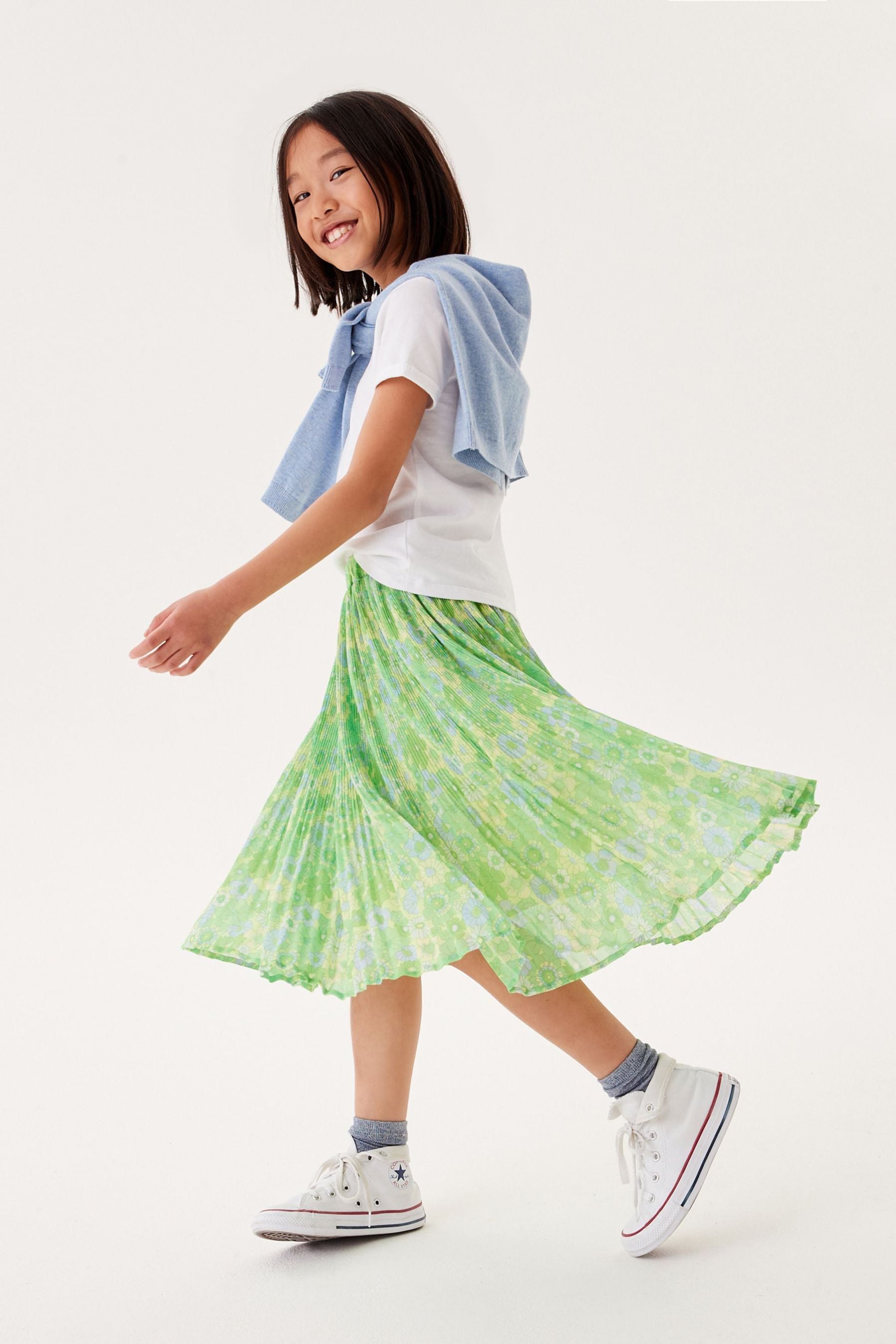 Green Floral Printed Midi Skirt (3-16yrs)