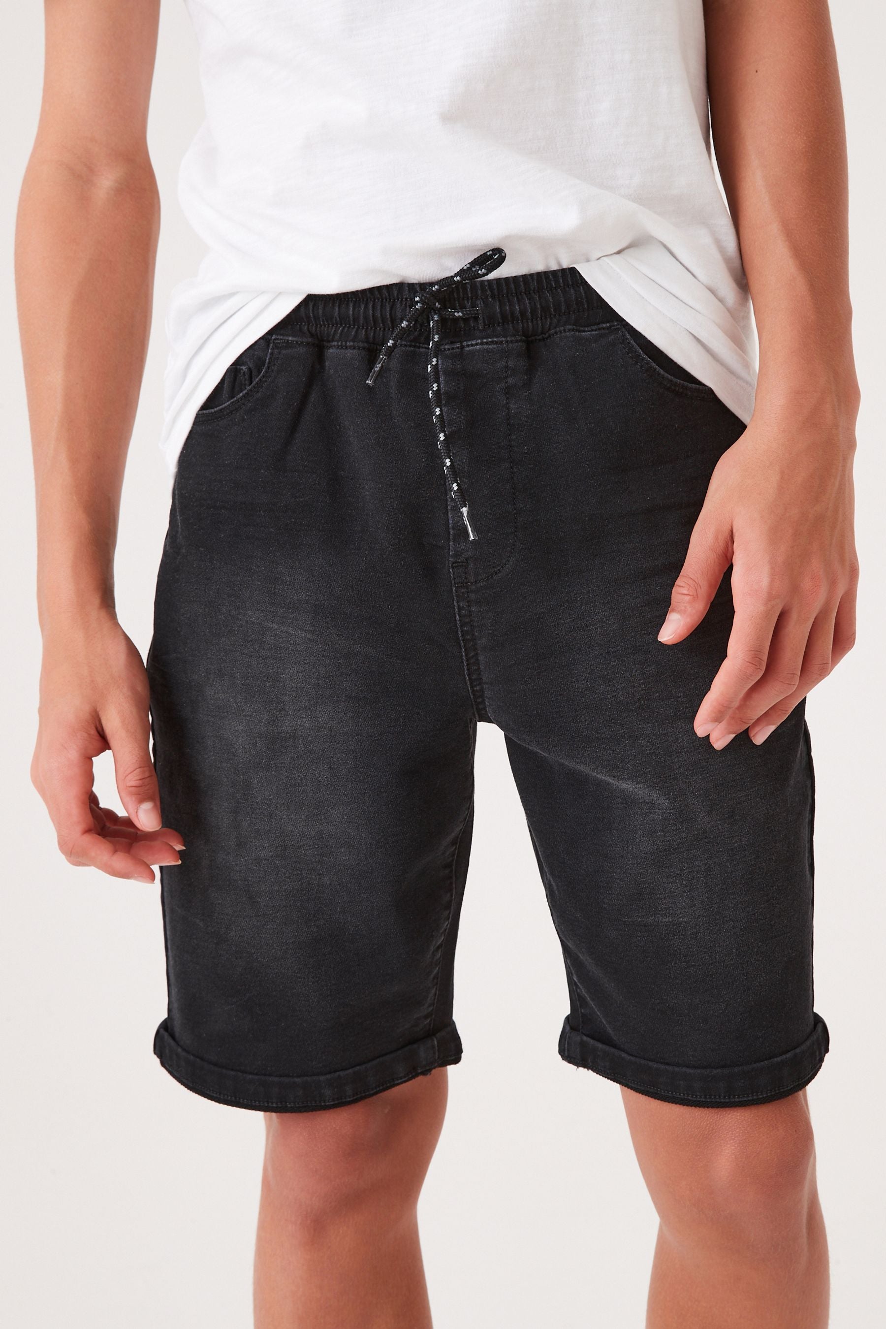 Black Loose Fit Jersey Denim Shorts (3-16yrs)