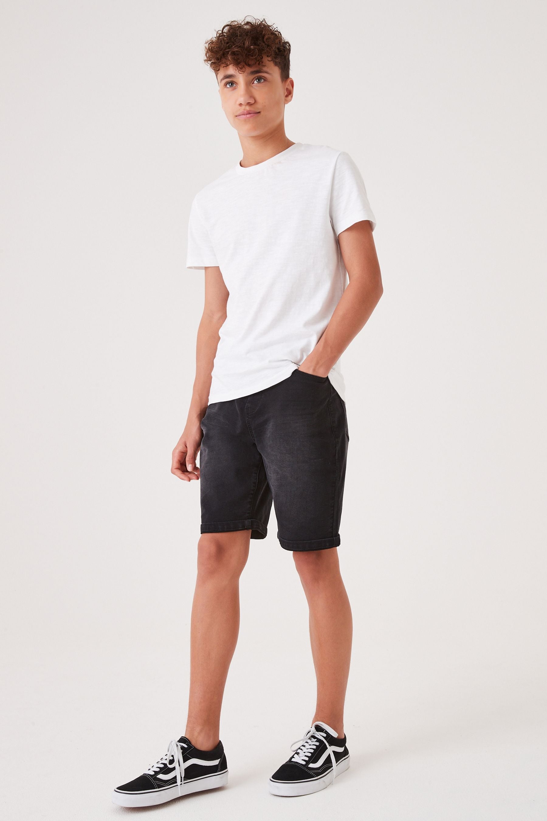 Black Loose Fit Jersey Denim Shorts (3-16yrs)